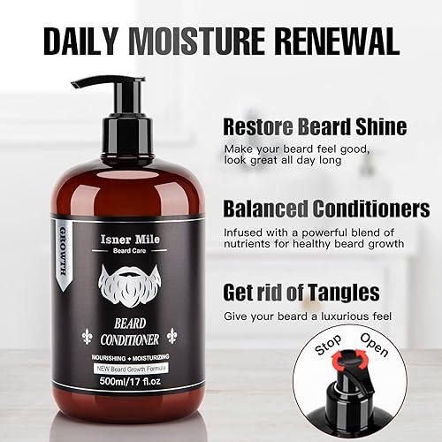 Beard Wash And Conditioner Set (Large 17 Oz Each), New Beard Growth Formula With Biotin Argan & Jojoba Oils, Smooth Soften Stren