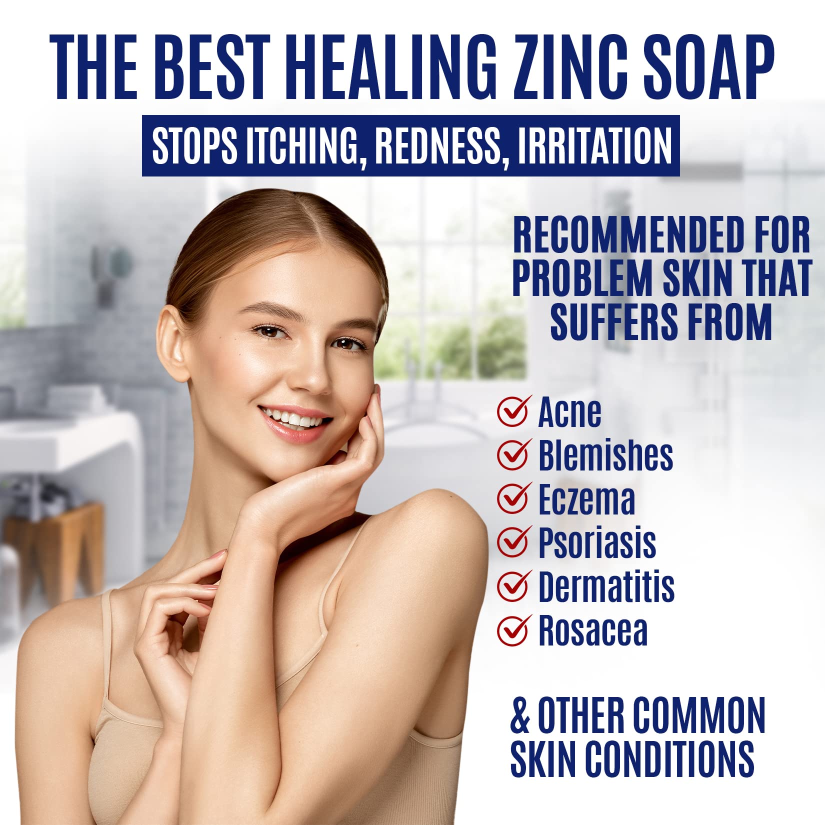 Herblov Pyrithione Zinc Soap Bar for Face & Body, 4oz | Cleanser for Acne, Rosacea, Eczema, Dermatitis, Psoriasis, Itching | Cle