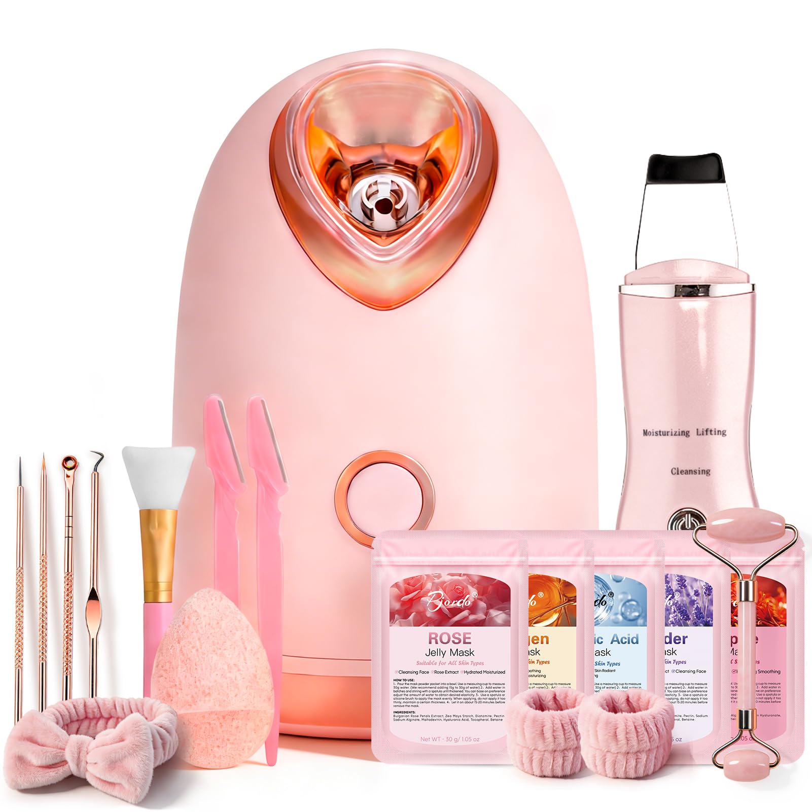 Pjordo Facial Steamer Spa Kit, Skin Scrubber, Nano Ionic Face Steamer for Deep Cleaning Unclogs Pores, Warm Mist Humidifier Stea