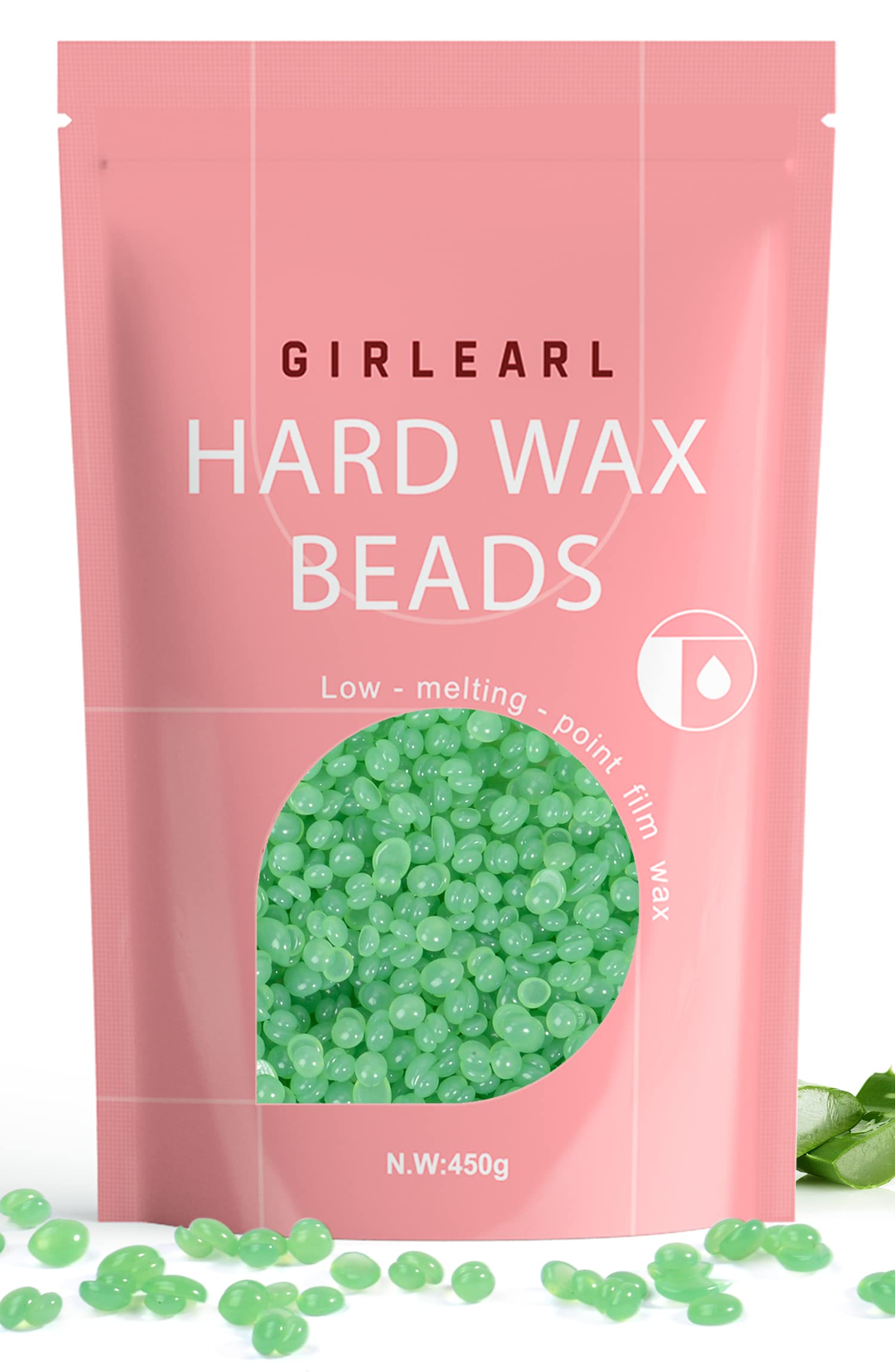 GIRLEARLE Wax Beads (1lb) for Hair Removal - Aloe Vera Formula, Perfect for Sensitive Skin, Eyebrow, Brazilian Bikini, Legs, Fac