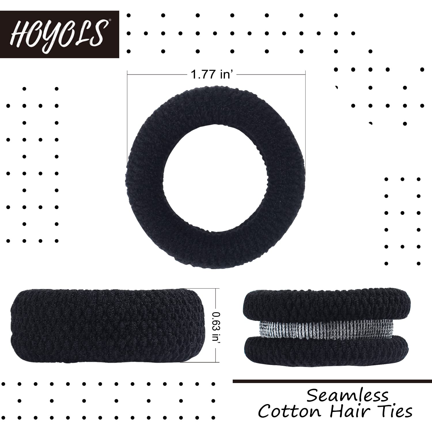 HOYOLS Large Black Hair Ties for Thick Hair, Soft Strong Ponytail Holder Seamless Hair Bands Cotton No Damage Scrunchies for Wom