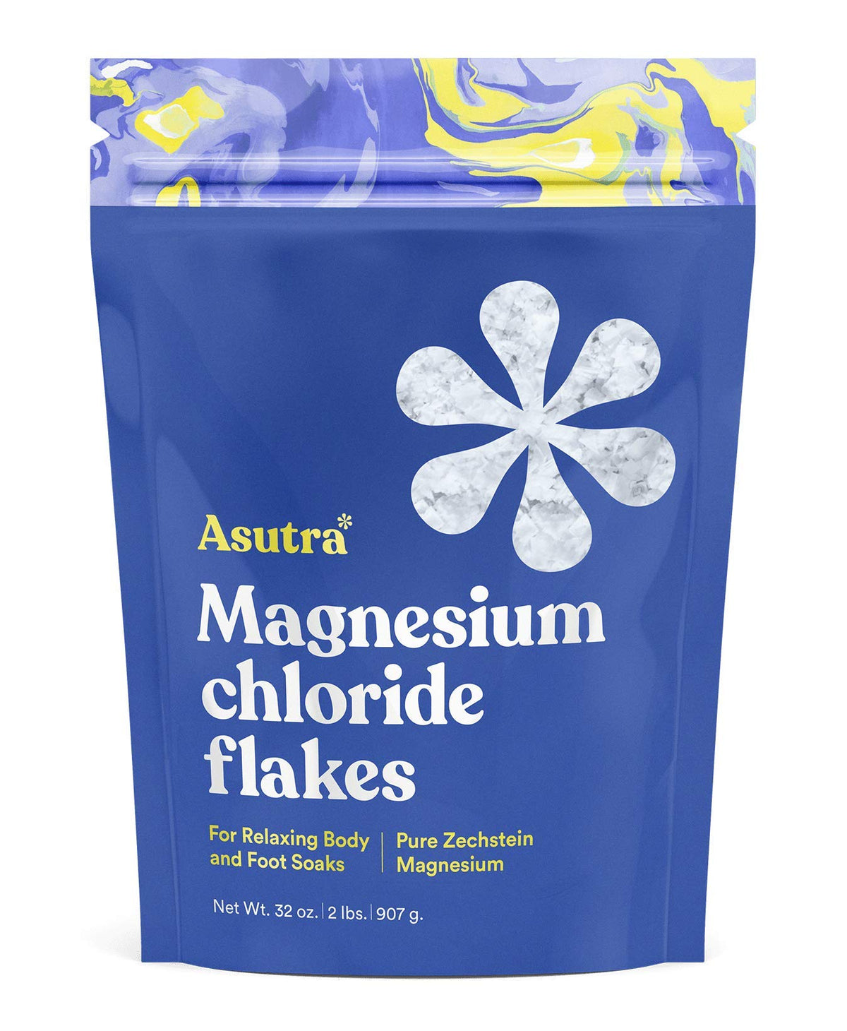 Asutra Magnesium Chloride Bath Flakes, 2 Lbs - For Relaxing Foot & Body Soaks, Epsom Salt Alternative, Rapid Absorption