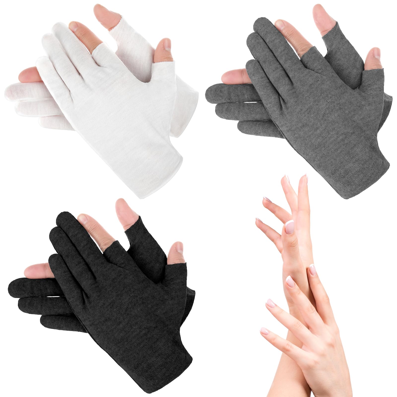 Abeillo 3Pair Touchscreen Cotton Gloves for Eczema and Dry Hands - Moisturizing Gloves SPA Overnight, Washable Lotion Hand Spa T
