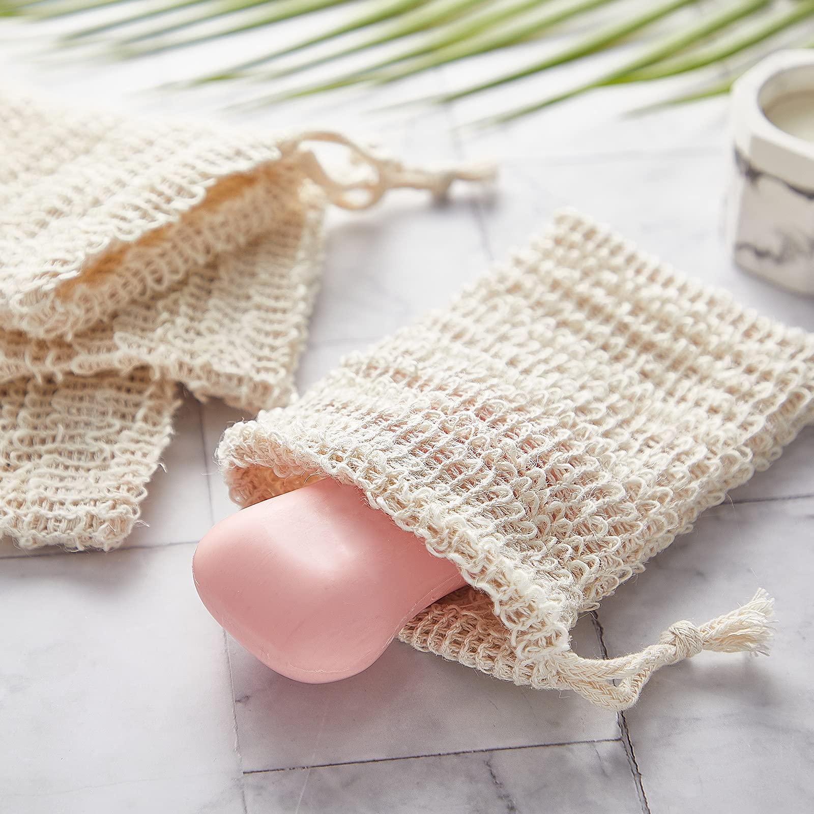 Bbto 5 Pieces Soap Saver Bag Natural Sisal Exfoliating Soap Pouch For Foaming And Drying, Shower, Scrubber(10 X 15 Cm,Beige)