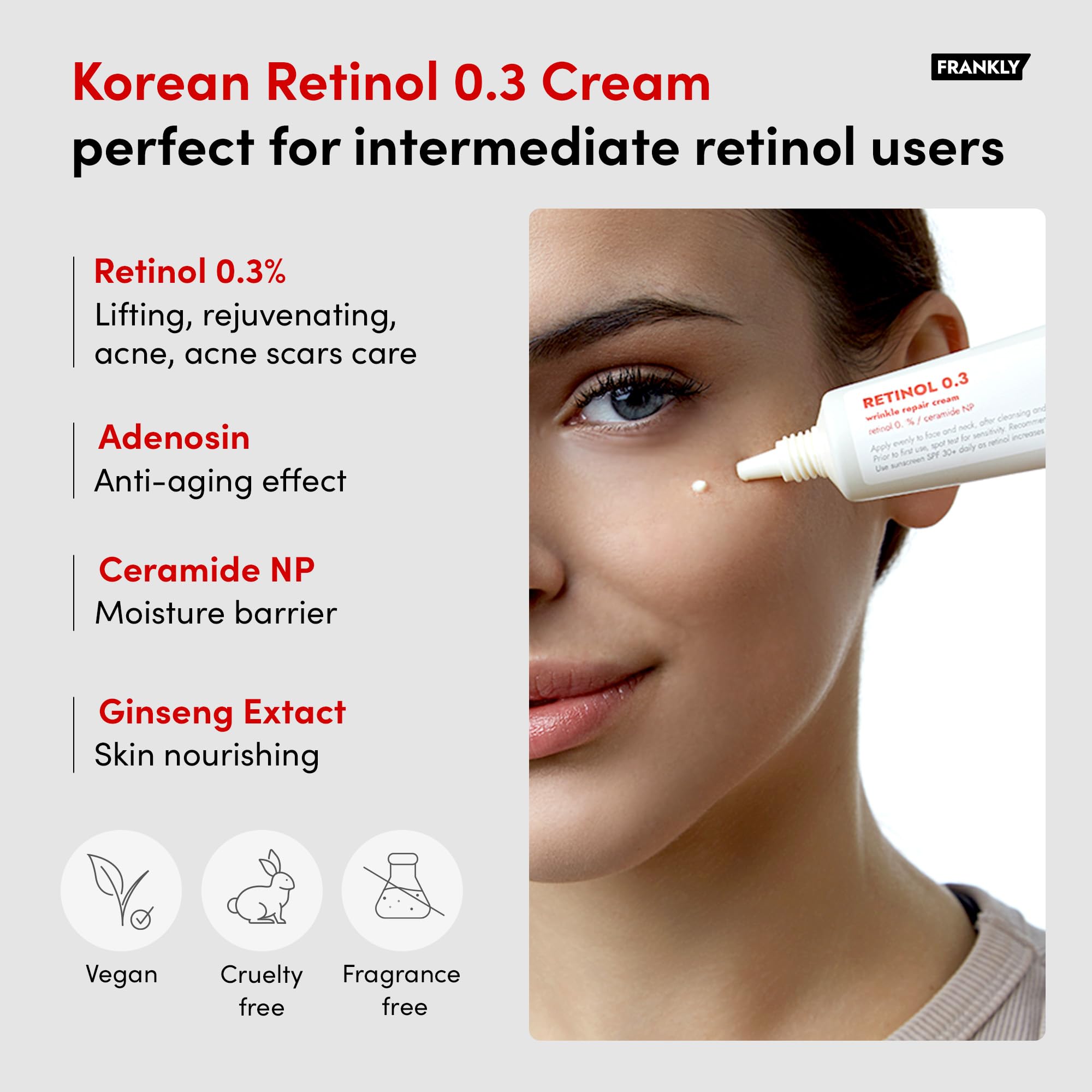 Frankly Retinol 0.3 Cream - Intensive Retinol | Fine Lines & Wrinkles Care, Acne Care, Skin Lifting & Restoration, Anti-Aging |