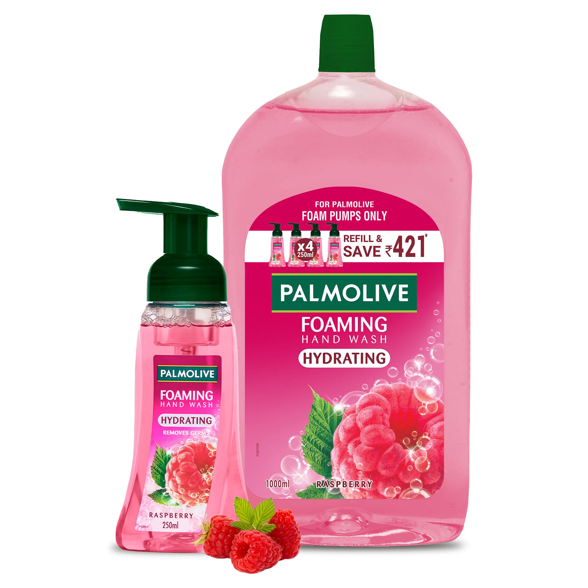 Palmolive Hydrating Raspberry Foaming Handwash Liquid, 1L And 250Ml Dispenser Bottle Combo
