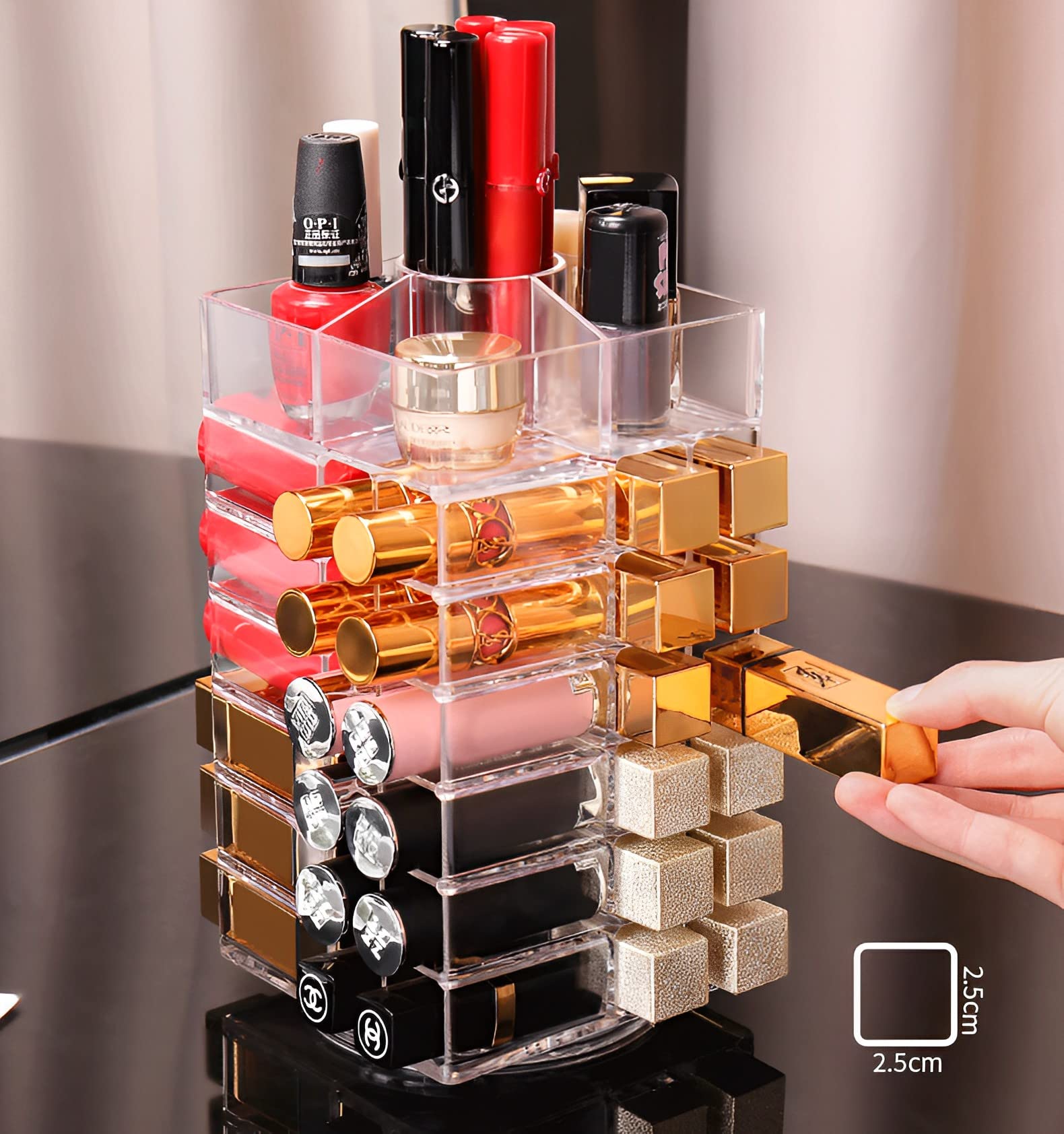 Sooyee Lipstick Organizer,53 Spaces 360 Degree Spinning Lipstick Holder,Acrylic Cosmetic Display Cases For Lipstick, Brushes, Bo