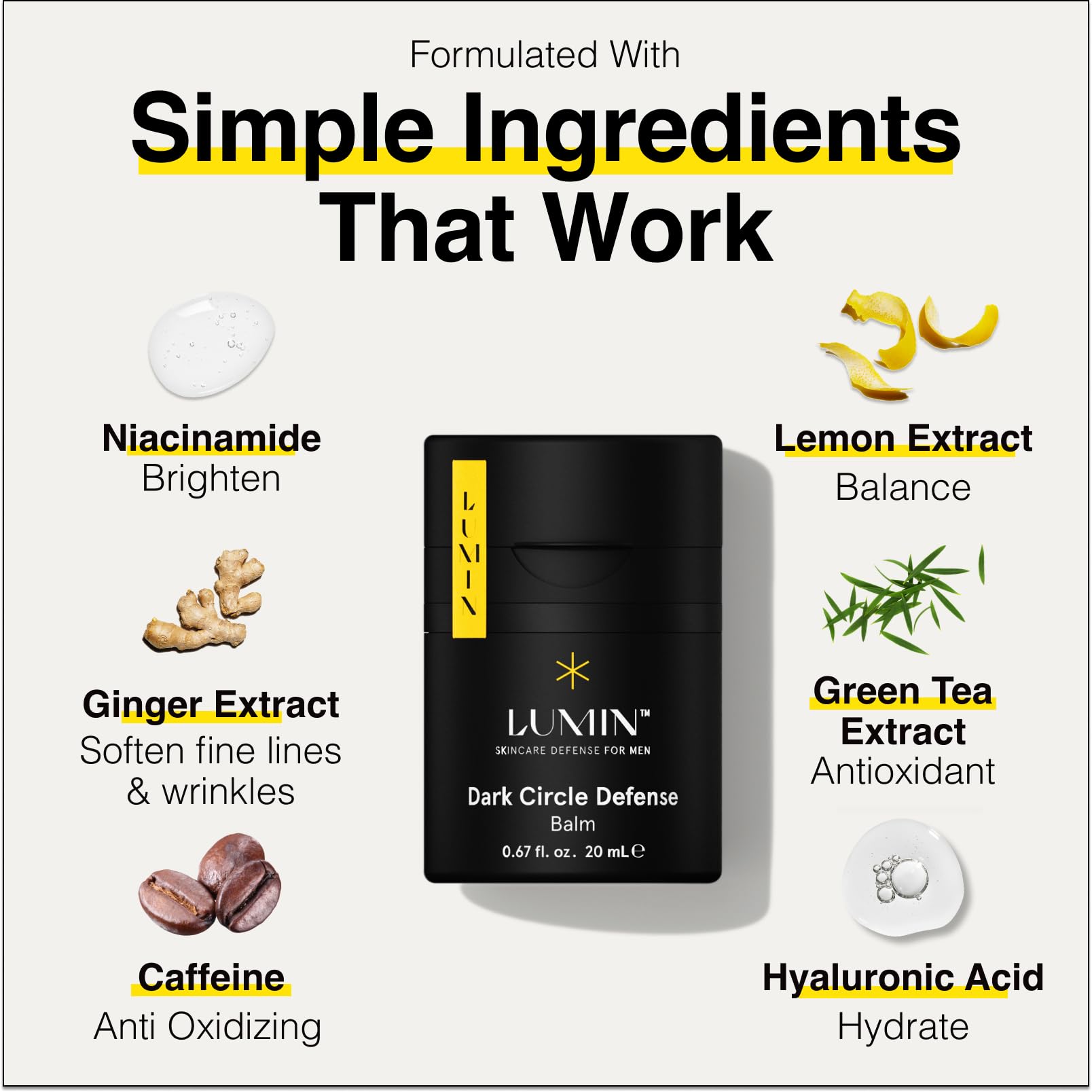 Lumin - Men'S Dark Circle Defense Balm - Anti-Aging Korean Formulated Eye Cream Treatment For Dark Circles, Fine Lines, & Wrinkl