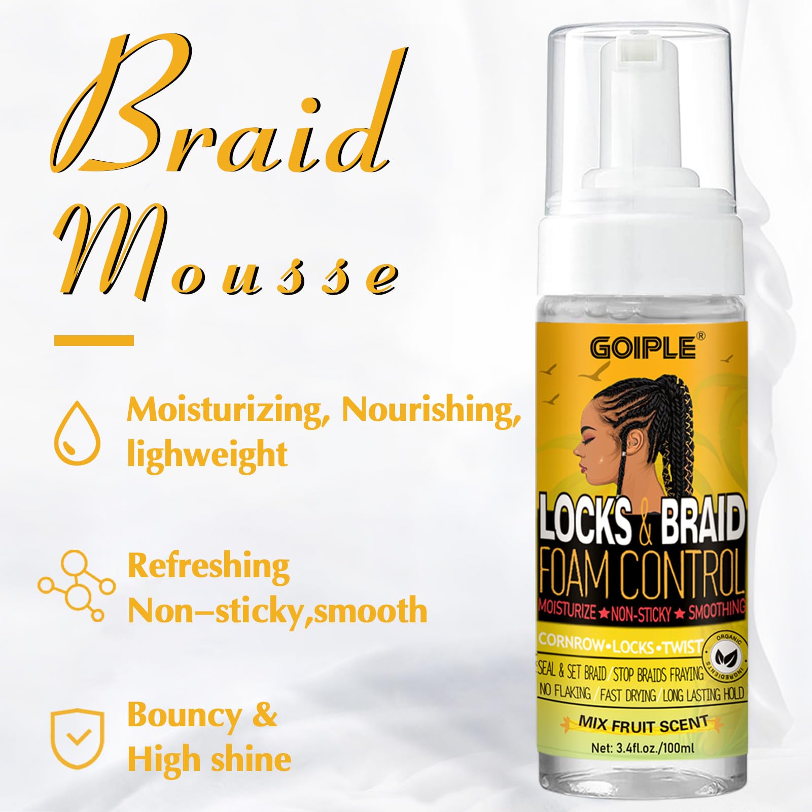Braid Foam Control Mousse Braiding Mousse For Braids Twist, Locs, No Flake Mousse For Braids Style And Moisturizes, Rosemary Oil