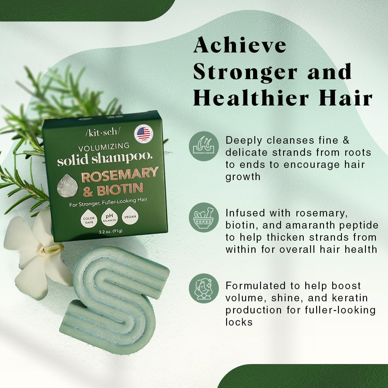 Kitsch Rosemary & Biotin Shampoo Bar - For Hair Growth, Strengthening, Thickening & Volumizing Shampoo for Women and Men - Free
