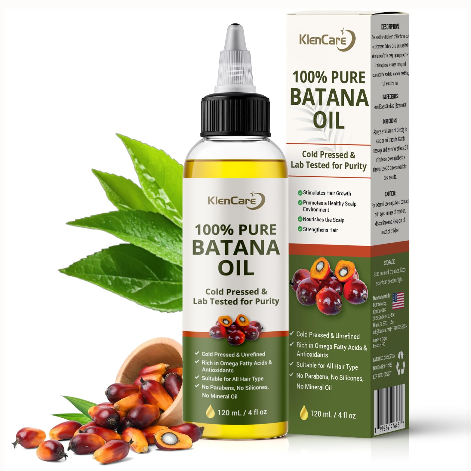 Klencare Batana Oil for Hair Growth, 100% Pure Raw Unrefined Cold Pressed Hair Oil from Honduras, Scalp Care Oil for Dry Frizzy 