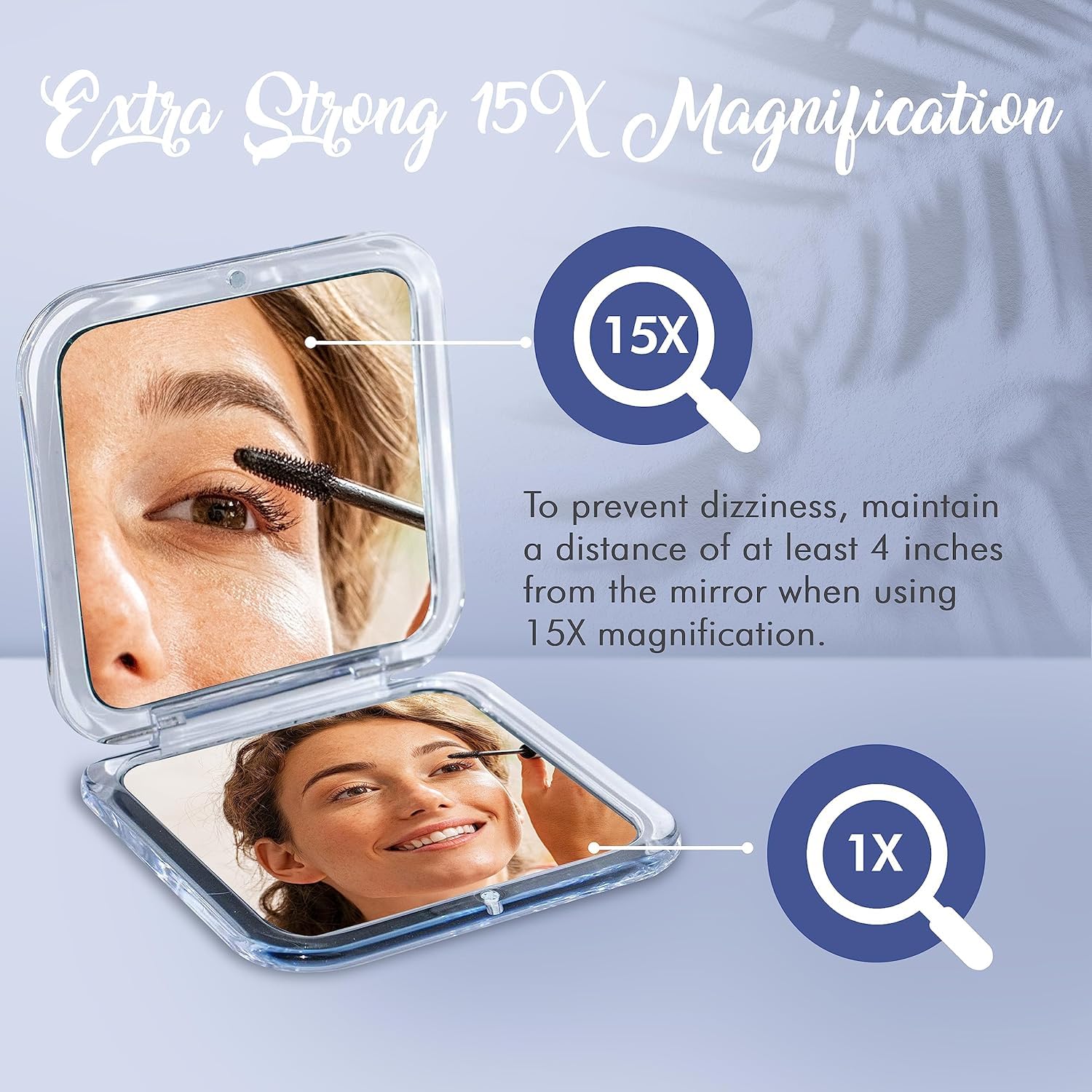 Mirrorvana Small Compact 15X Magnifying Mirror For Travel - Handheld, Foldable & Lightweight - Mini Pocket-Sized Magnified Mirro