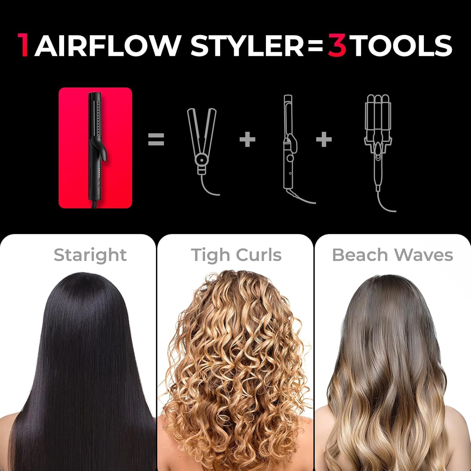 Tymo Airflow Styler 2.0 Curling Iron - Flat Iron Hair Straightener And Curler 2 In 1, 1.25 Inch Ionic Curling Wand For Long Shor