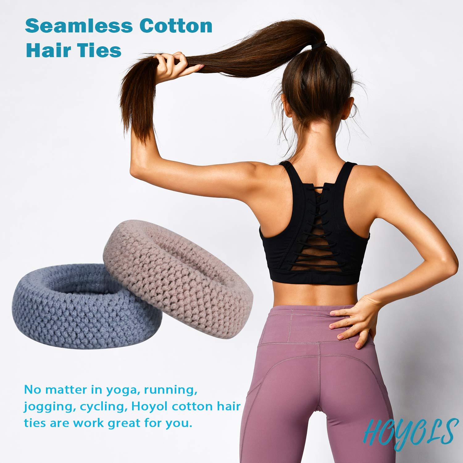 HOYOLS Large Thick Hair Ties, Large Cotton Stretch, Ponytail Holder Seamless Hair Bands Scrunchies Accessories for Women Mens Ha