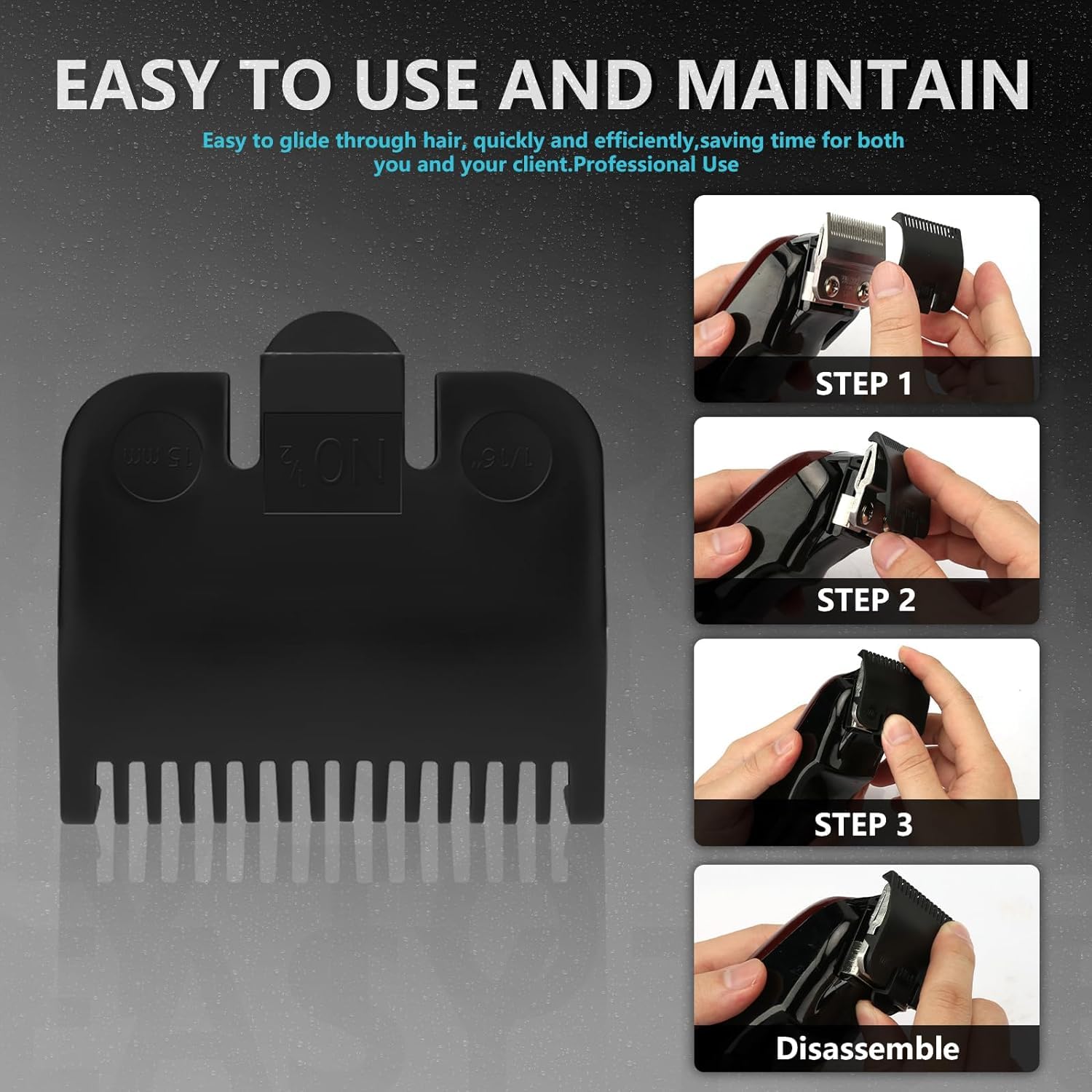 Replacement for Wahl Professional #1/2 Guide Comb Attachment No.1 1/16 (1.5mm) (biack,2 pack)