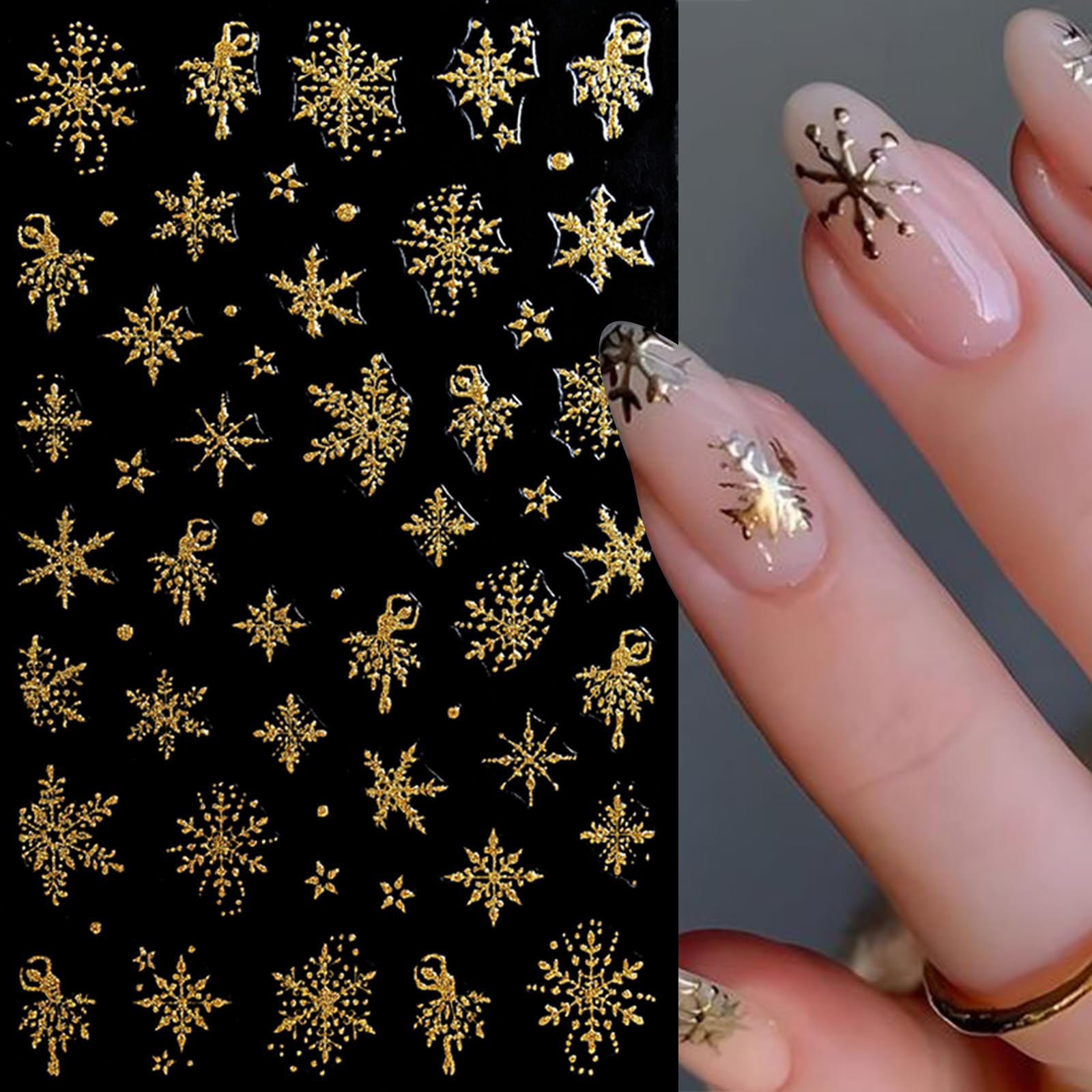 8 Sheets Snowflake Nail Art Stickers 3D Self-Adhesive Christmas Snowflake Glitter Nail Decals Snowflake Xmas Winter Holiday Cute