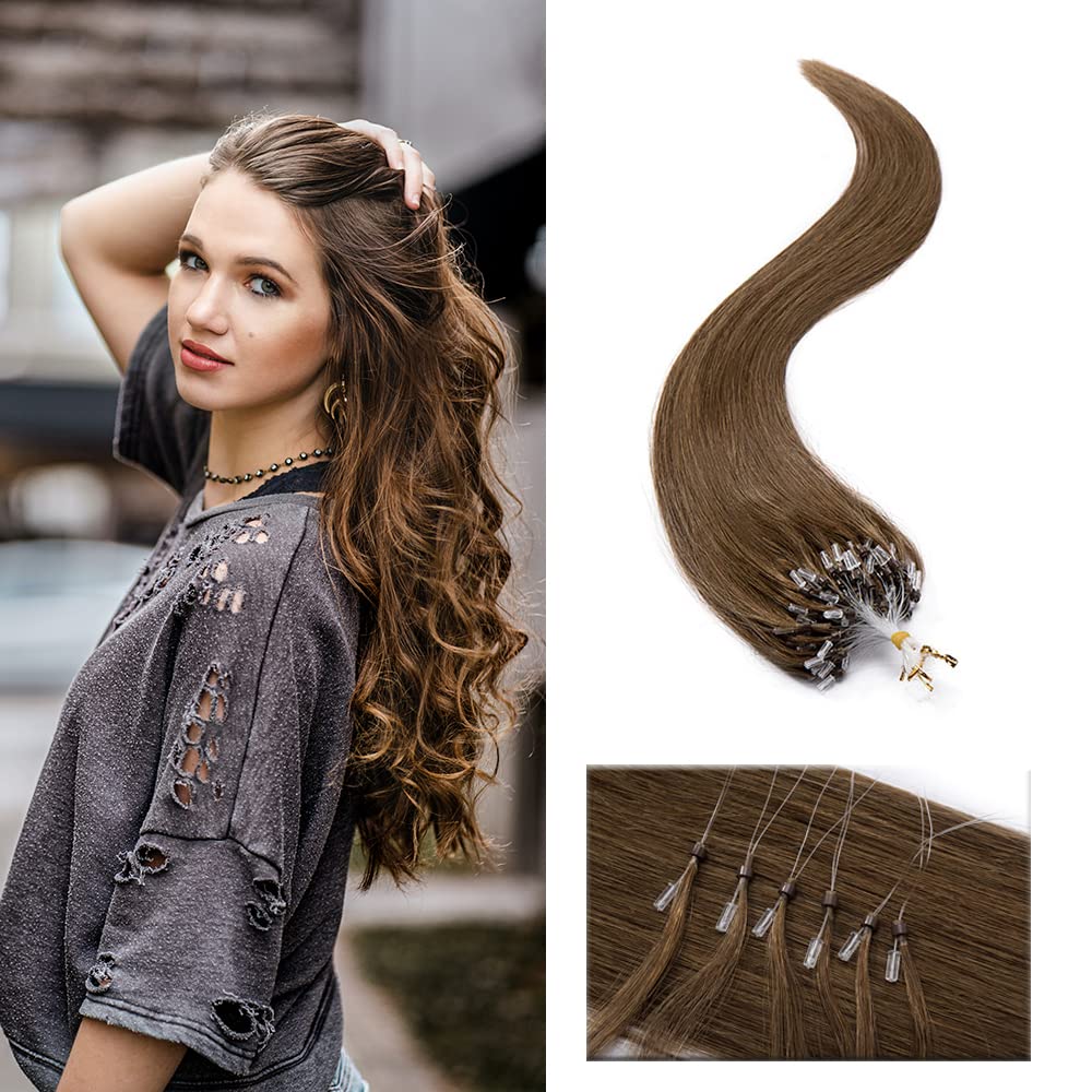 SEGO Hair Extensions Micro Beads Human Hair 24 Inch Microlink Hair Extensions Cold Fusion Stick Tipped Hair Extension Light brow