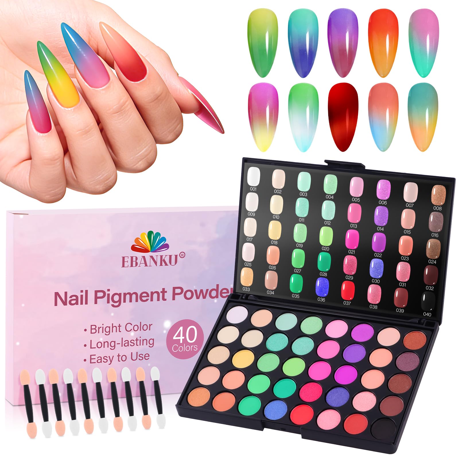 EBANKU Nail Pigment Powder Palette 40 Colors Nail Powder Set Gradient