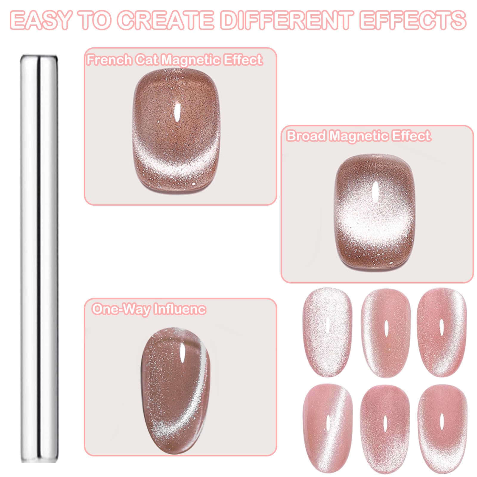 CANIPHA Cat Eye Nail Magnet Set - 4Pcs Double-Head Acrylic Tool, Strong Suction, Silver, for Salon & DIY Home Manicure