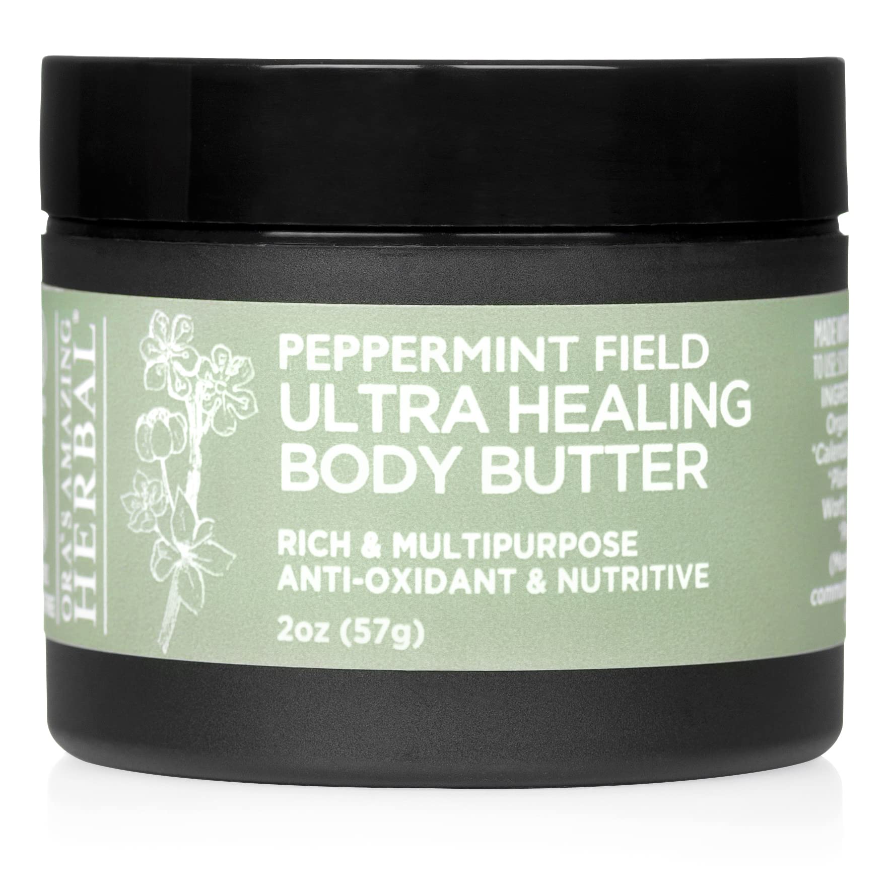 Ultra Healing Body Butter, Intensive Moisturizer For Dry Skin, Spearmint & Bergamot Essential Oil, Oras Amazing Herbal, 2 oz, Pe