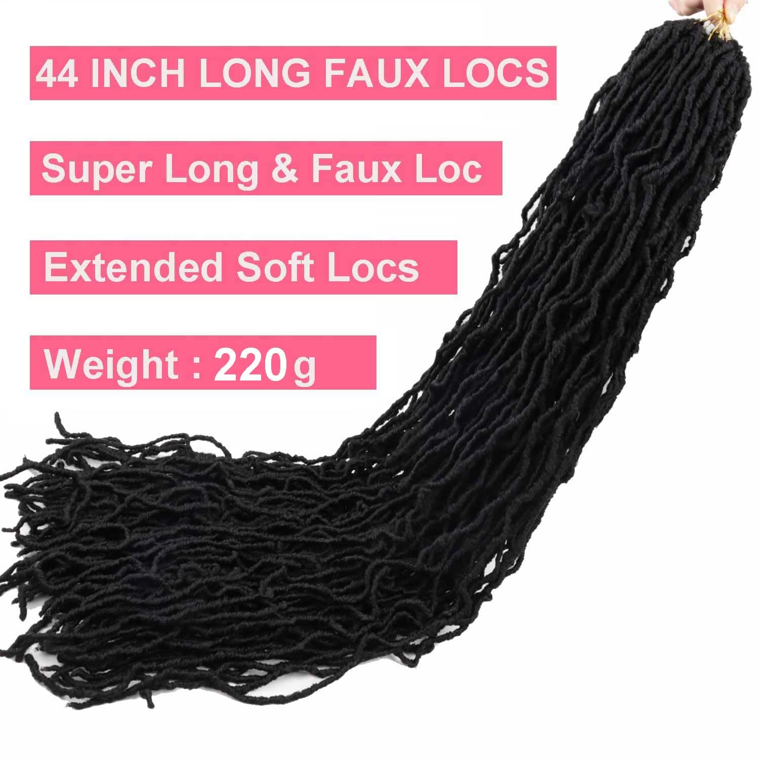 44 Inch Super Long Soft Locs Crochet Hair Pre Looped 4 Packs New Faux Locs Crochet Braids Goddess Locs Dreadlocs Synthetic Hair