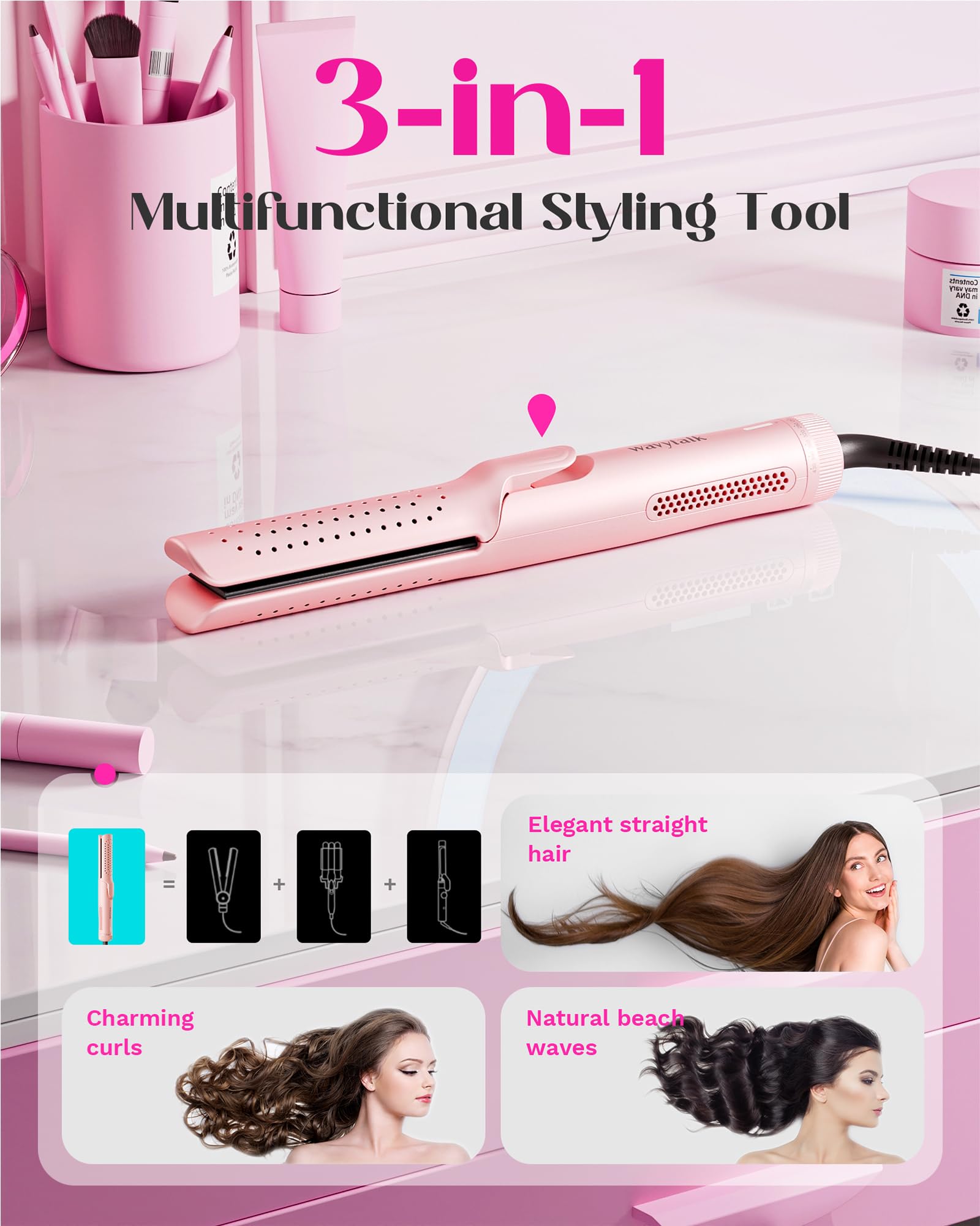 Wavytalk 1 Inch Curling Iron, Airflow Styler with 360 Cooling Air to Lock in Curls Quicker, Hair Straightener and Curler 2 in 1