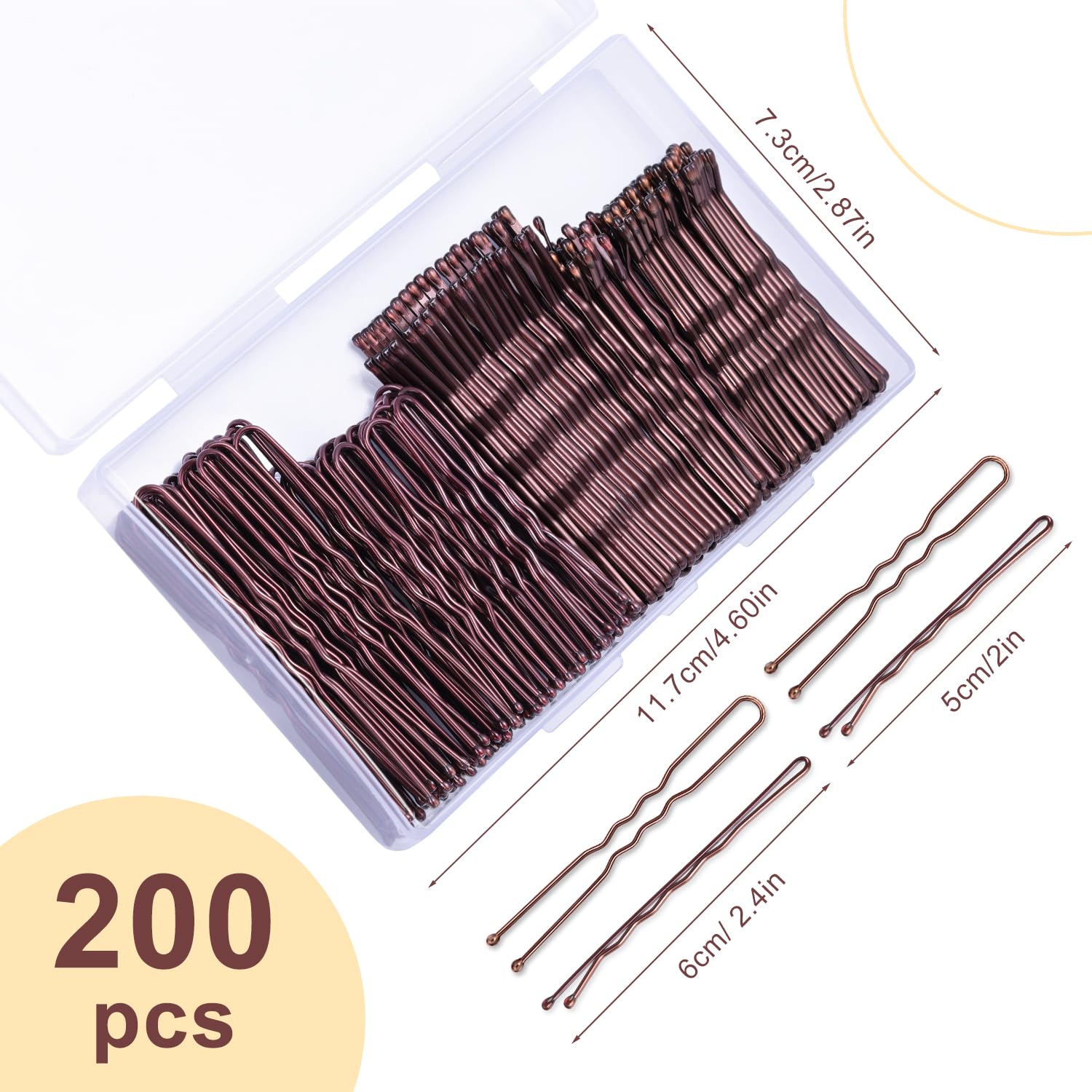 Tsmaddts 200Pcs Bobby Pins Brown U Shaped Hair Pins For Buns Women Girls With Storage Box, 2.4In&2In