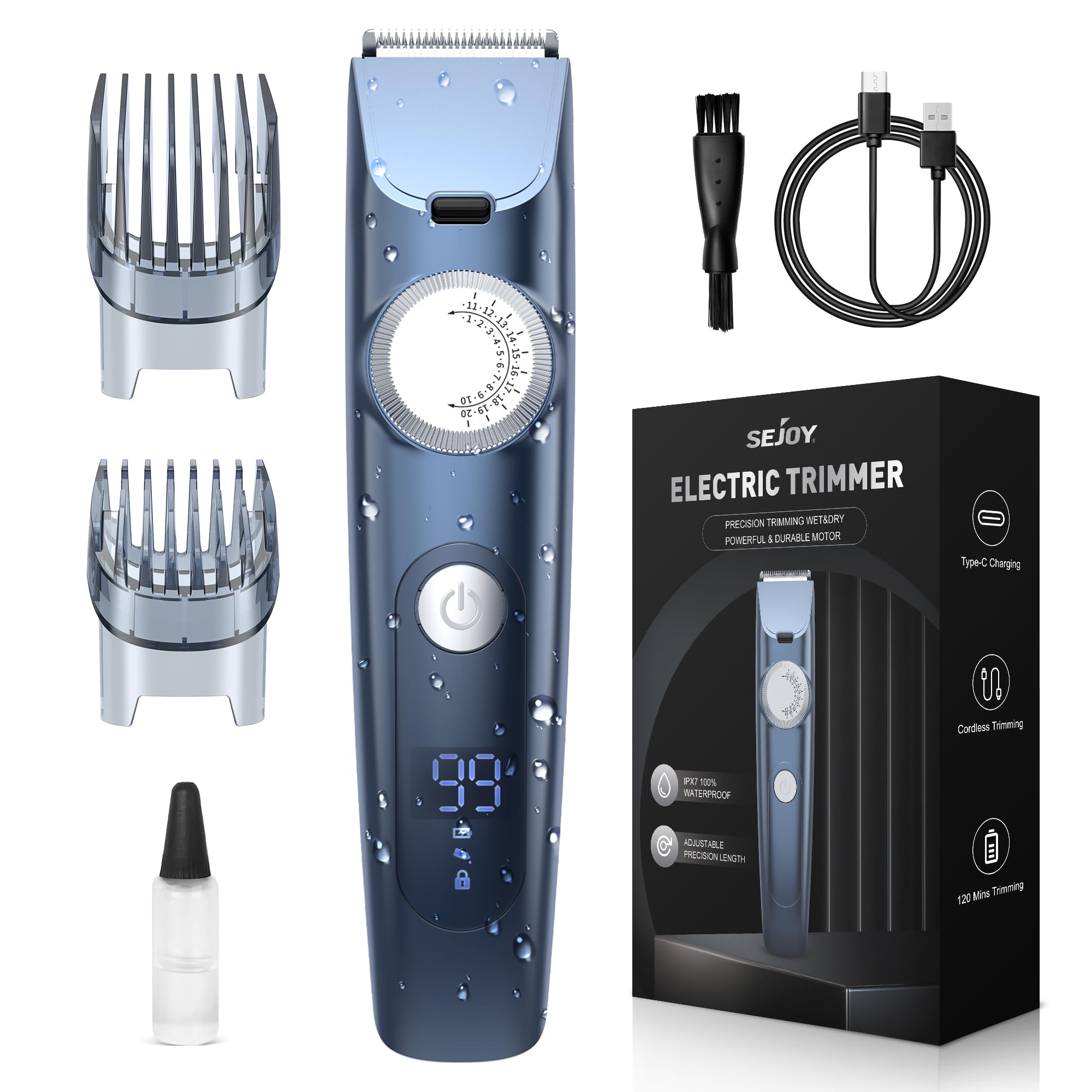 Sejoy Beard Trimmer for Men, Hair Trimmer for Men Cordless Hair Clipper for Mustache Body Hair Cutting Hair Clippers with LED Di