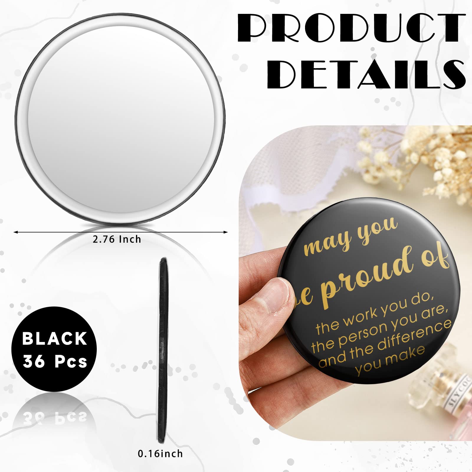 2.76 Inch 36 Pcs Inspirational Compact Mirror Bulk Gifts for Women Mini Pocket Mirror Small Employee Round Makeup for Christmas