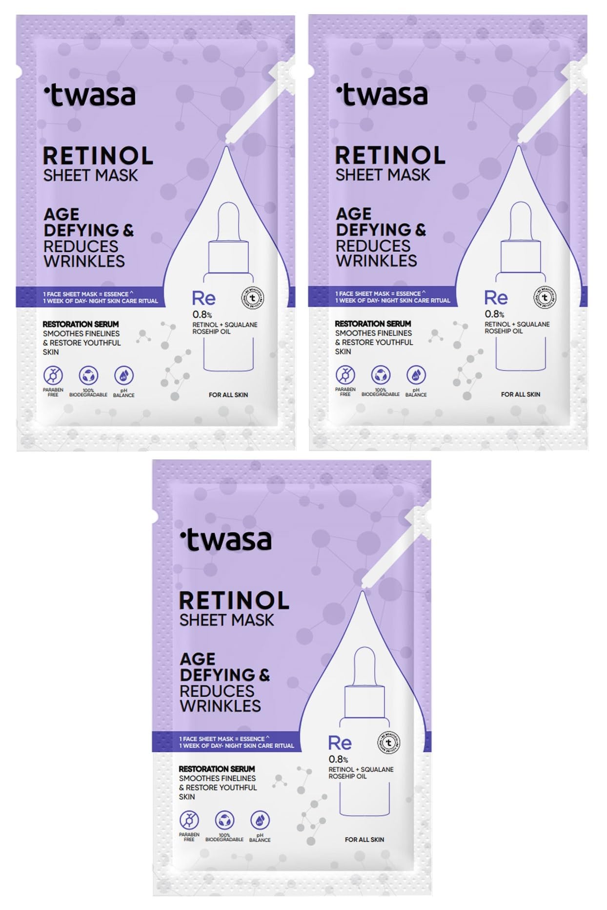 Twasa Retinol Serum Face Sheet Mask For Acne, Fight Aging Signs, Large Pores, Reduce Fine Lines & Wrinkles | Face Sheet Mask For