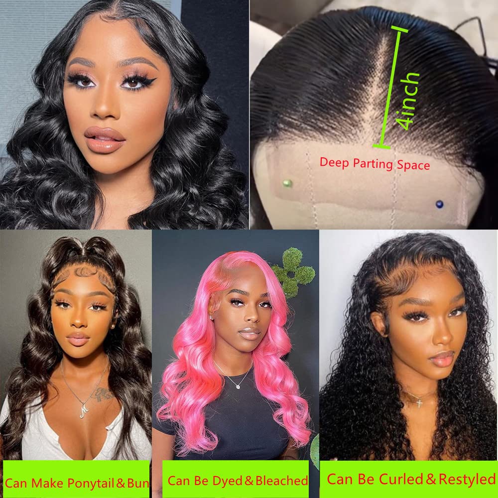STOGEDEST Wear And Go Glueless Wig, 4x4 Closure Wigs Human Hair 18 Inch Body Wave Lace Front Wigs Human Hair, Glueless Wigs Huma
