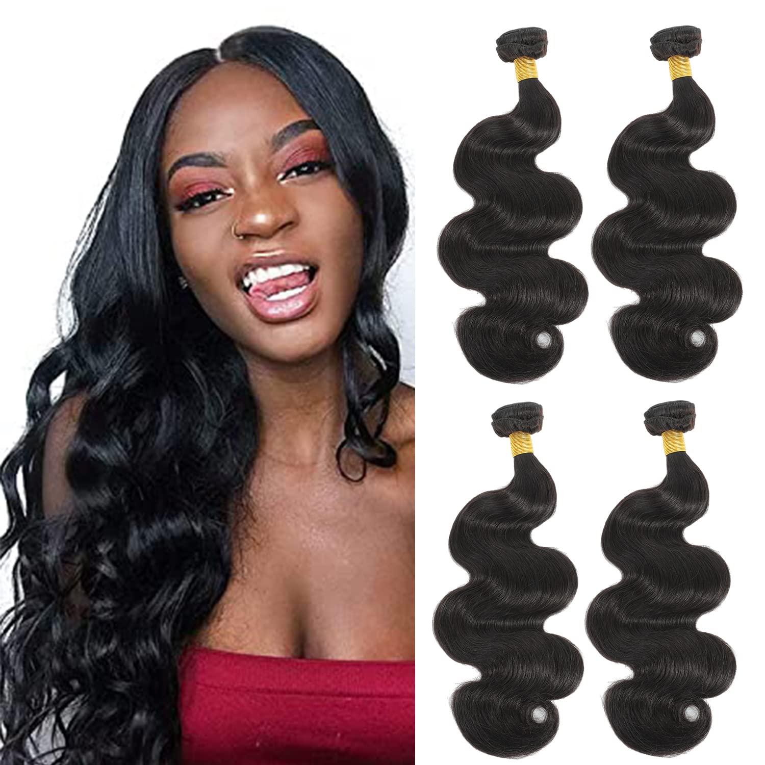 Selina Hair 12A Brazilian Body Wave Bundles Human Hair Bundles 4 Bundles(8 10 12 14 Inch) 400G Remy Hair Unprocessed Human Hair
