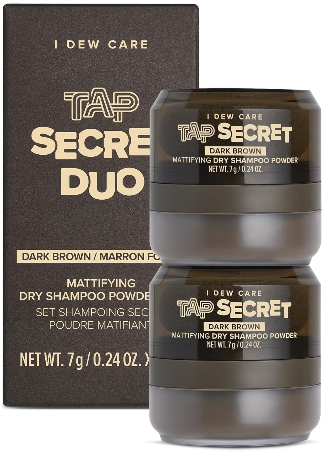 I Dew Care Dry Shampoo Powder - Tap Secret Dark Brown Duo | With Betaine, Black Ginseng, Non-Aerosol, Benzene-Free, Mattifying R