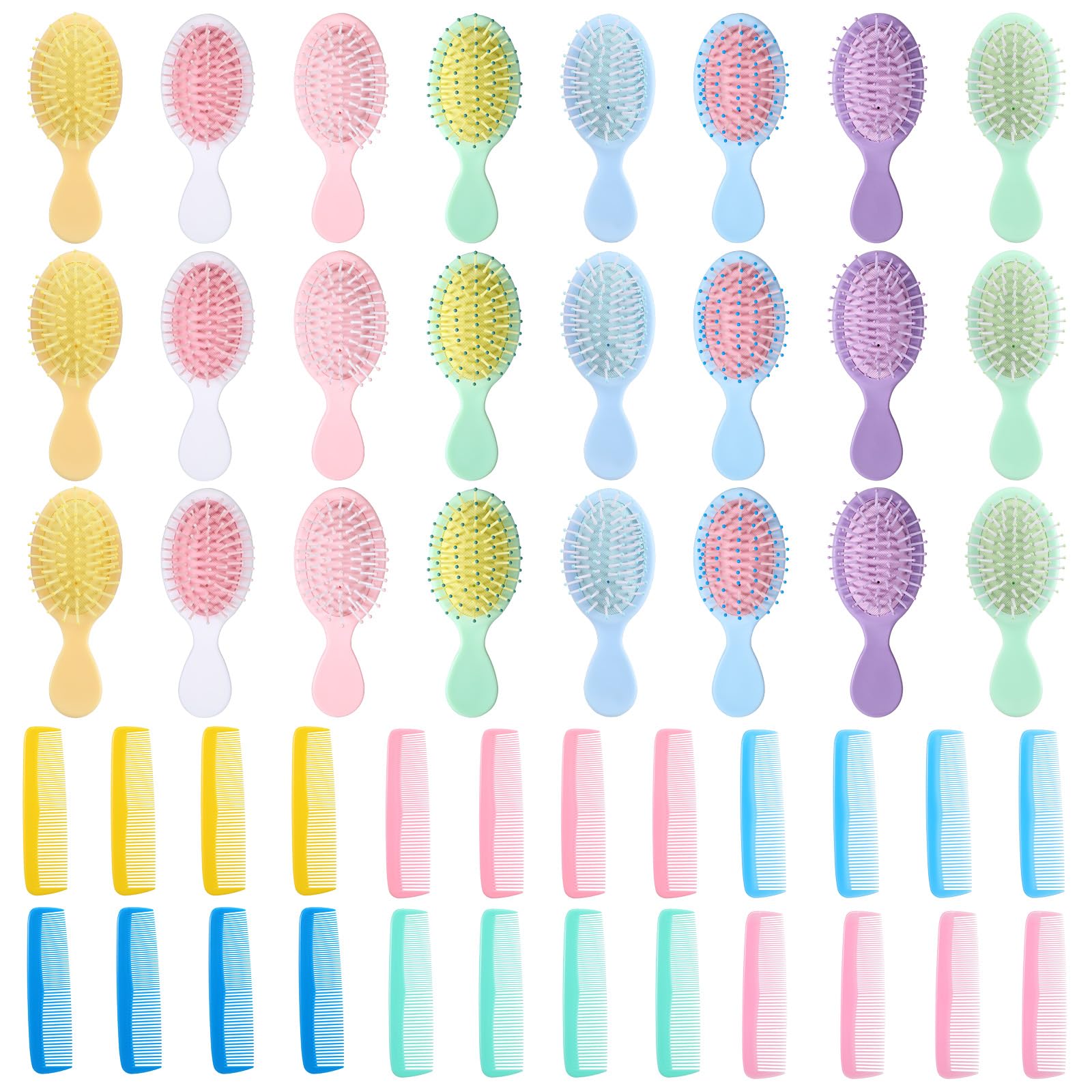 48 Pcs Mini Wet Hair Brush & Mini Combs Set, Bridesmaid Gifts, Spa Party Supplies, Hair Brush 24 Detangler Small Brushes 24 Plas