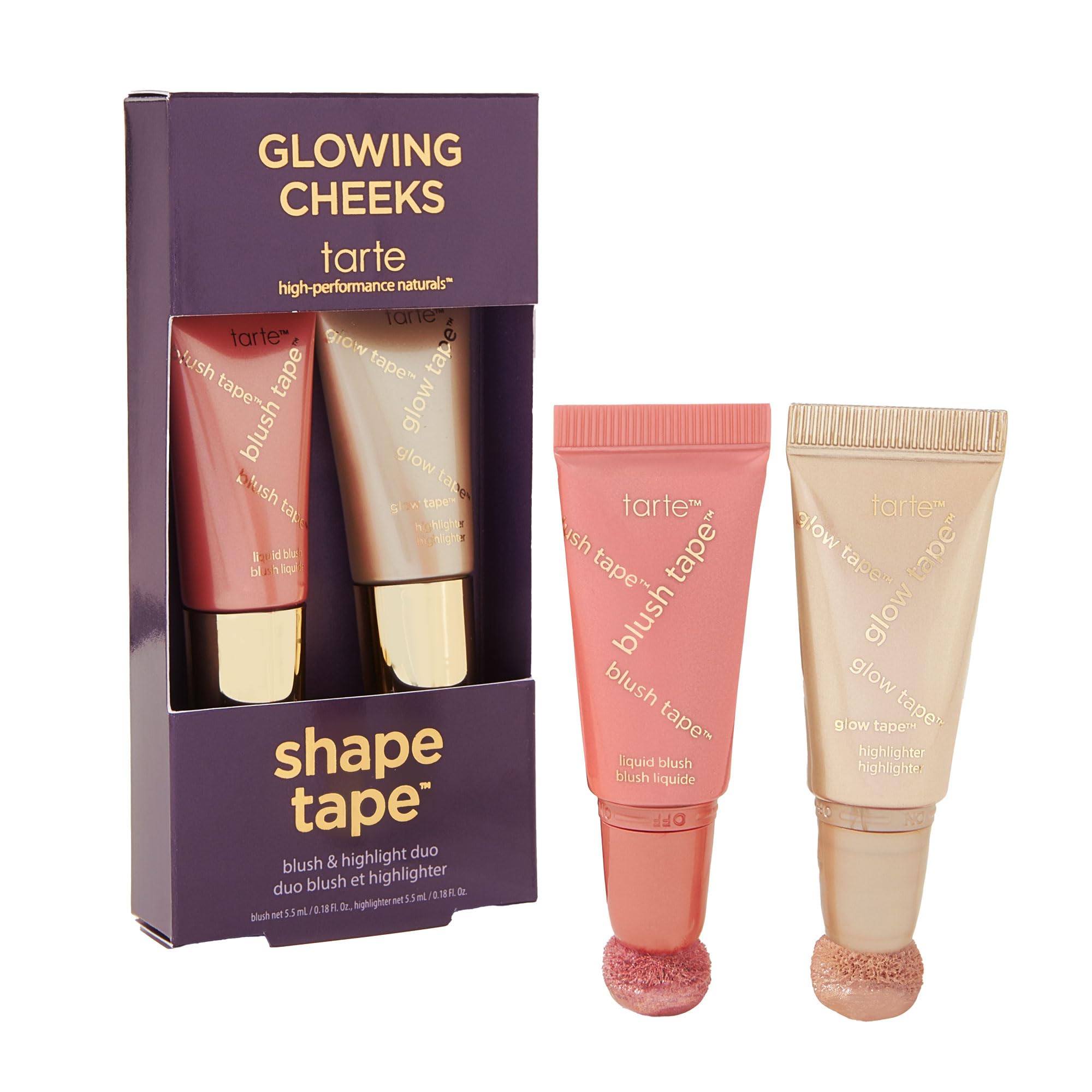 tarte tarte glowing cheeks blush tape & glow tape duo - pink & pearl glow - travel size