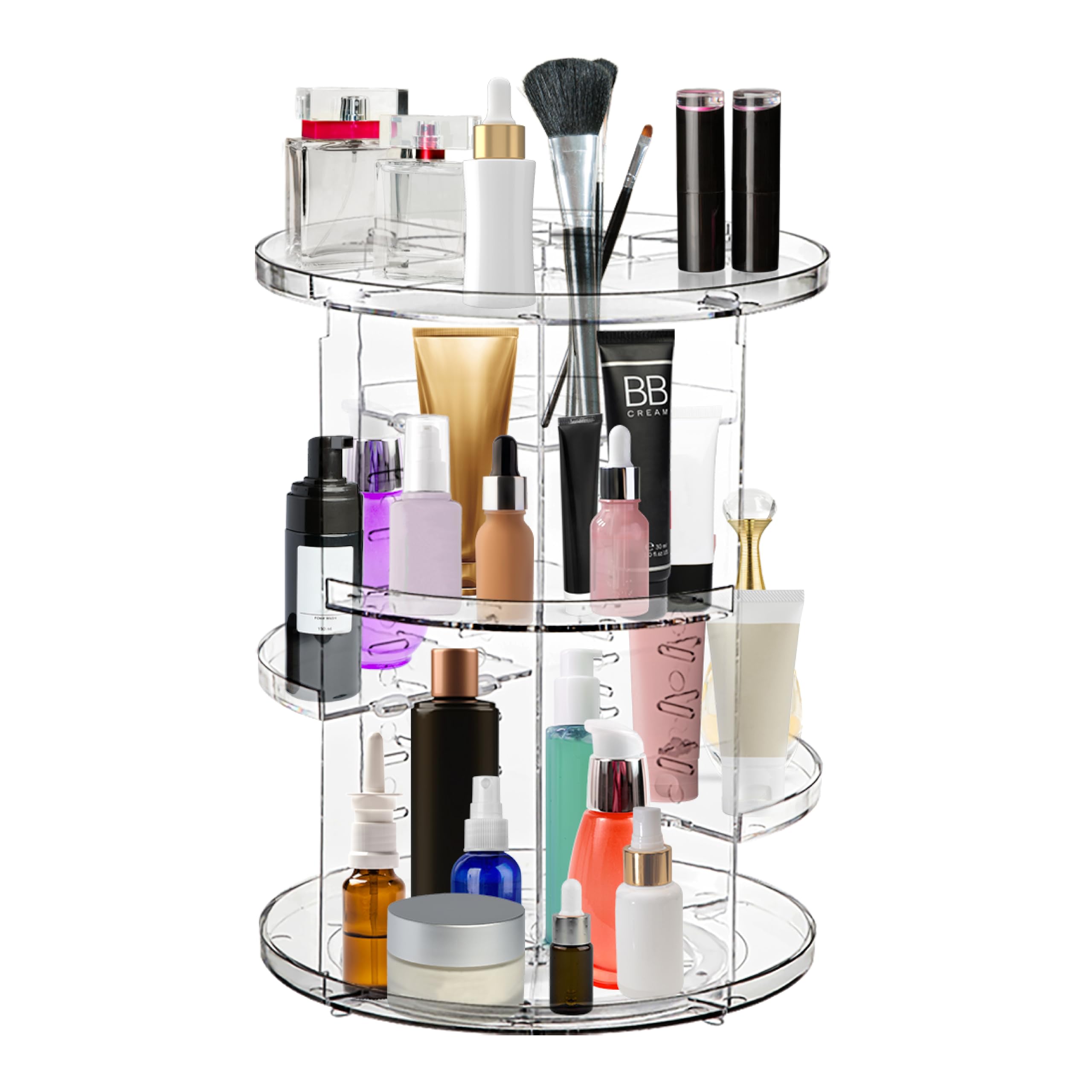 GGGI Solution - 360 Rotating Makeup Organizer Clear Acrylic Skincare and Makeup Organizer Shelf, Adaptable, Cosmetic Storage and