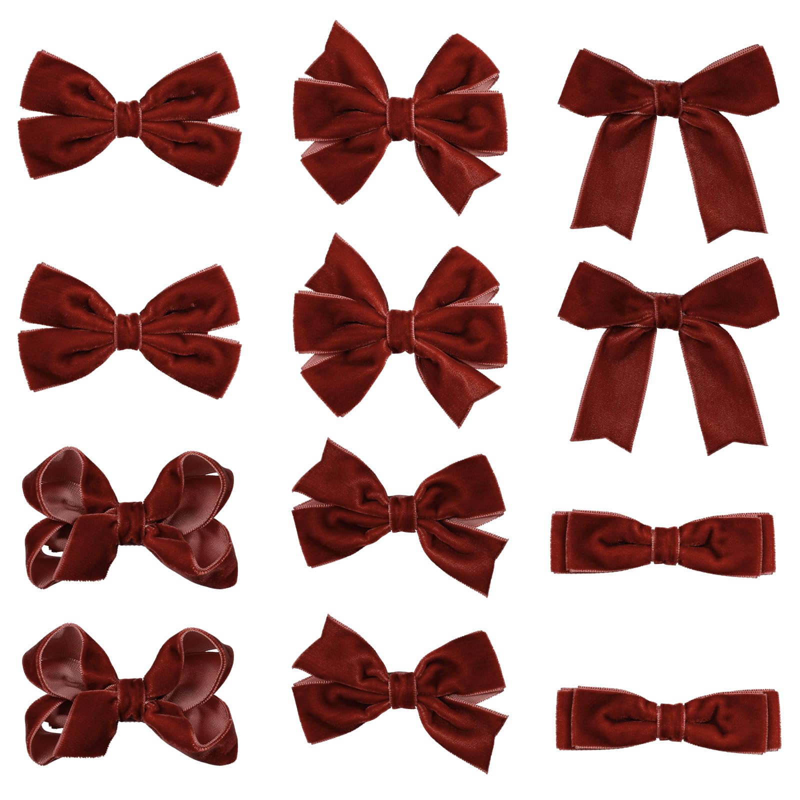 12 Pcs Brown Velvet Ribbon Hair Bows for Little Teen Toddler Baby Girls Kids 3in Small Fall Dress Bow Alligator Clips Everyday G