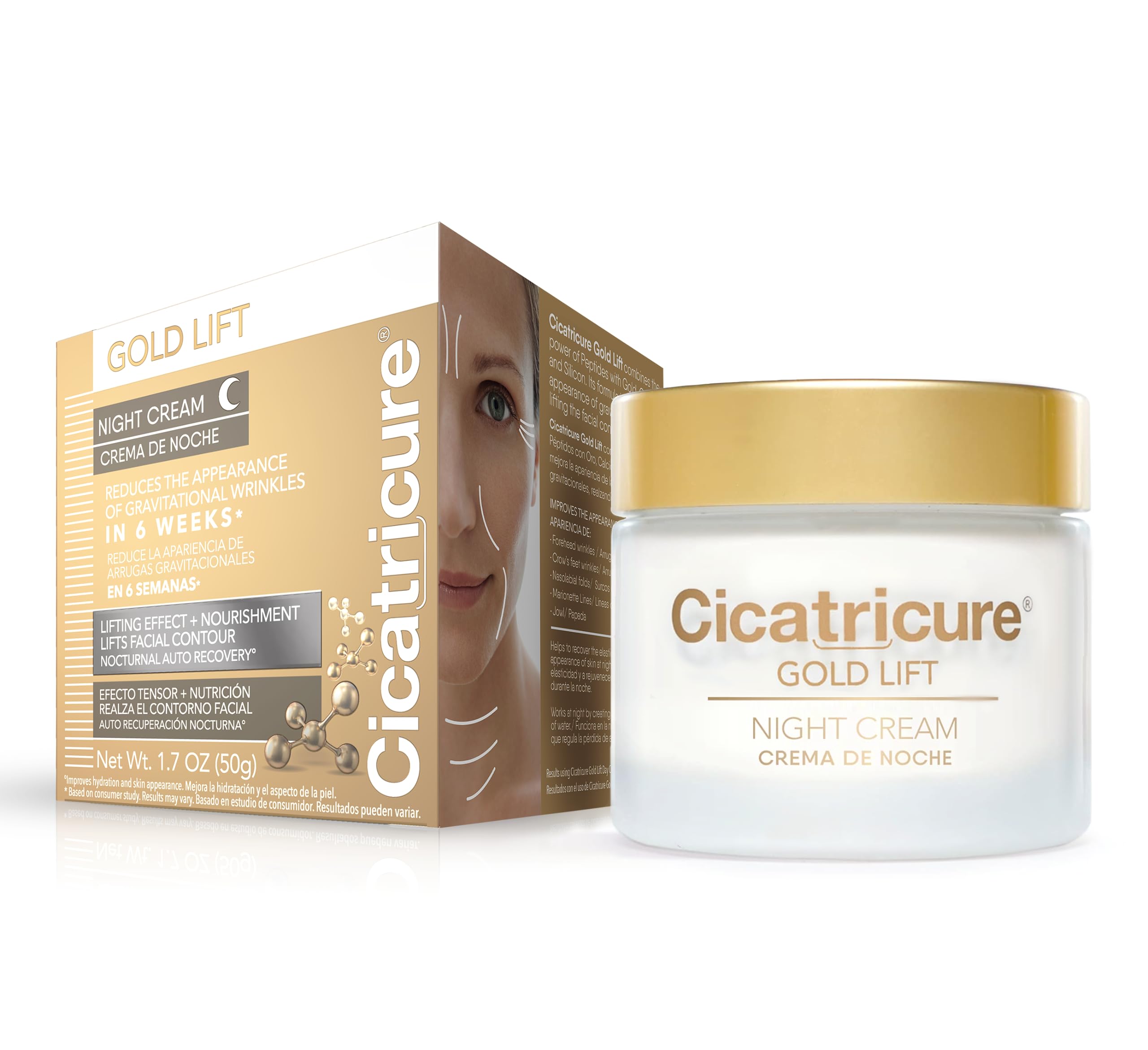 Cicatricure Gold Lift Night Cream, Anti Aging Facial Moisturizer, Hydrating Skin Care With Gold, Calcium & Silicon To Lift And T