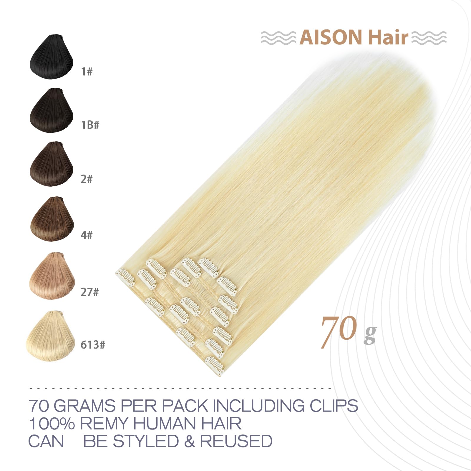 Platinum Blonde Clip in Hair Extensions Real Human Hair 70G 100% Remy Human Hair Soft Silky Straight for Fashion Women 7pcs 16cl
