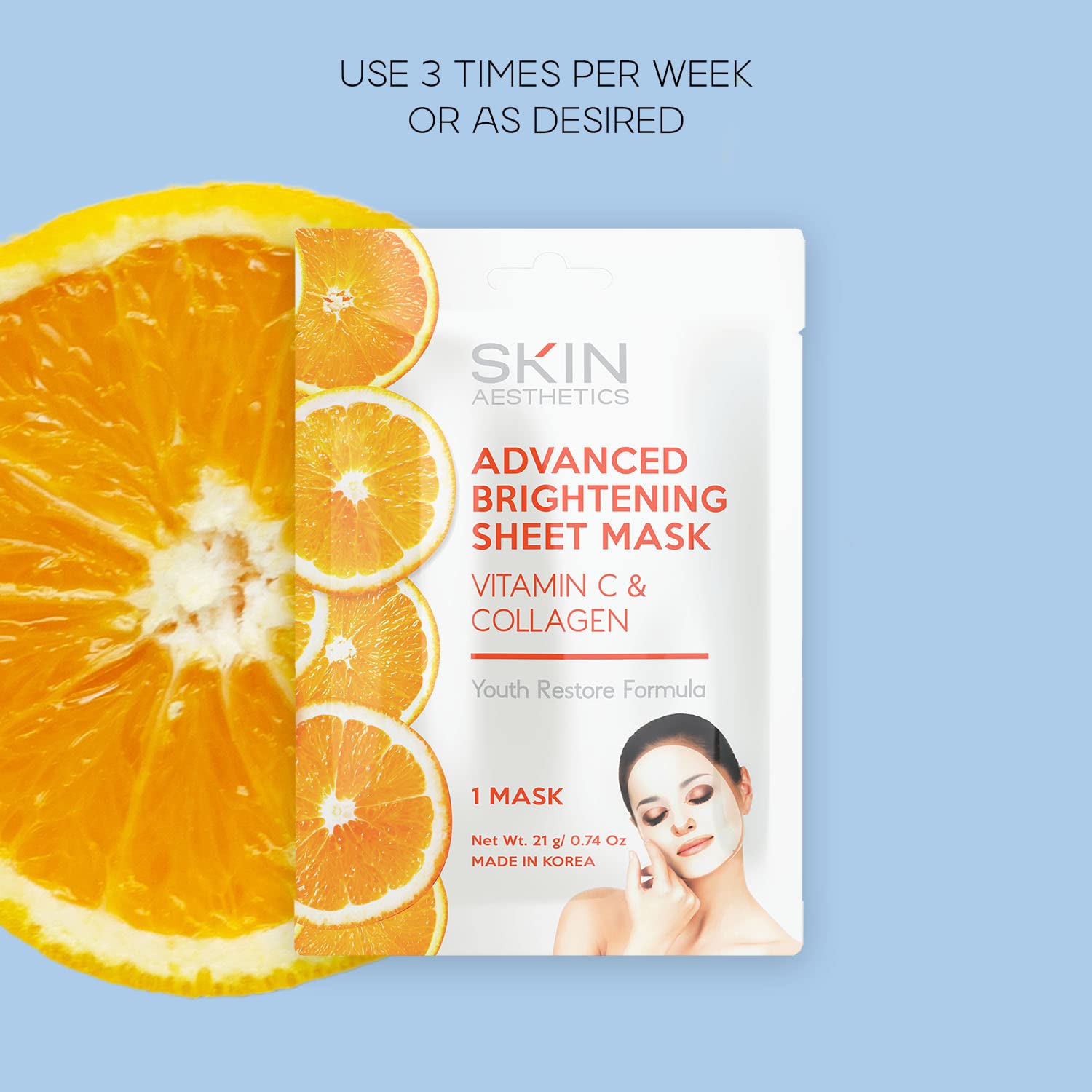 Skin Aesthetics Vitamin C & Collagen Sheet Face Mask - Reduce Wrinkles & Age Spots, Moisturizes, Hydrating & Advanced Brightenin
