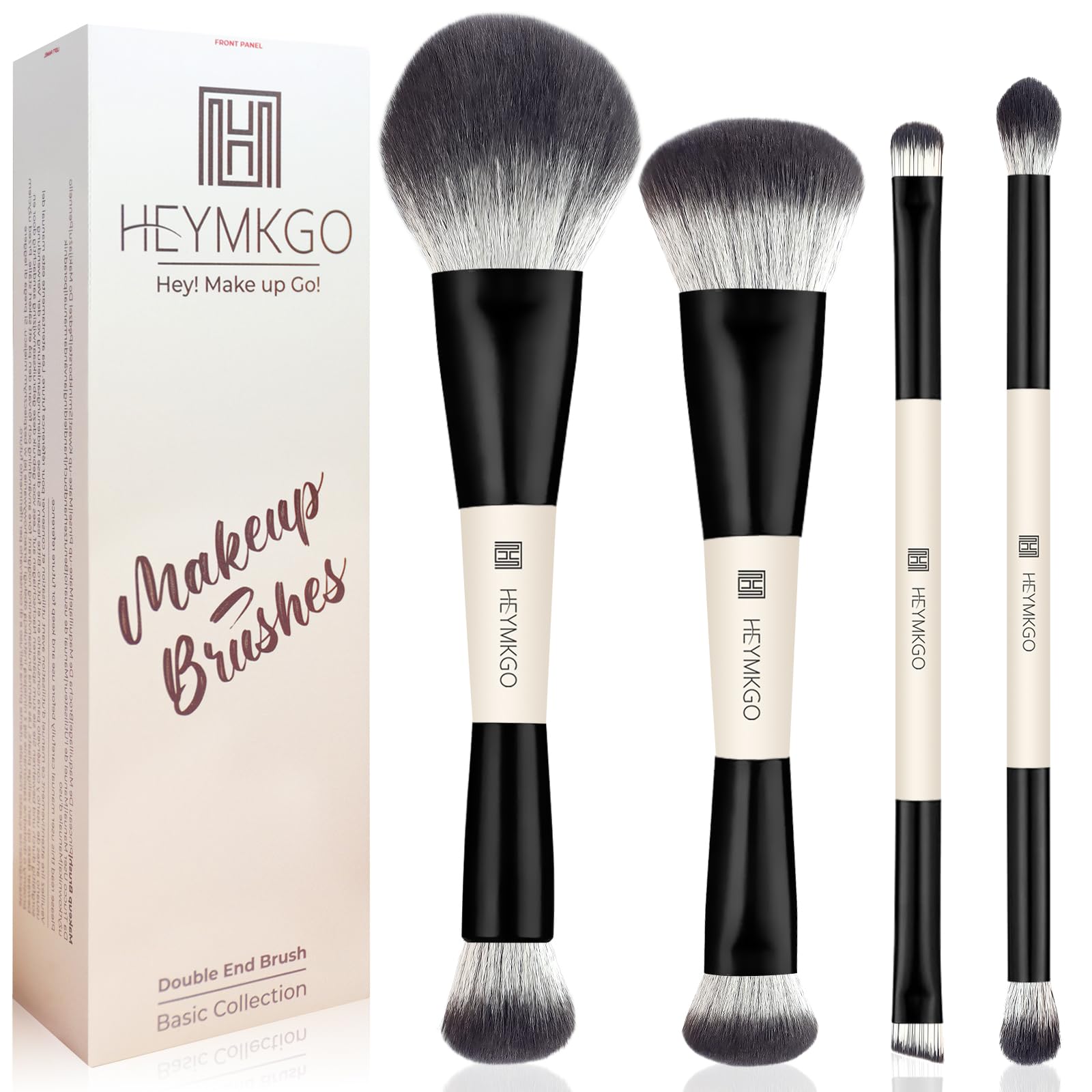HEYMKGO Makeup Brushes Set, 4Pcs Professional Dual-ended Foundation Contour Power Face Eyeshadow Brush set for Liquid,Cream, Pow