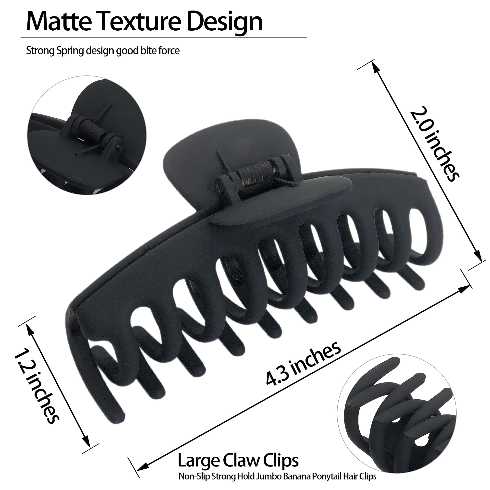 OWIIZI Large Hair Claw Clips for women, 4.3'' Matte Big Hair Clips Non-Slip Ponytail Barrette Strong Hold Claw Clips for girls L