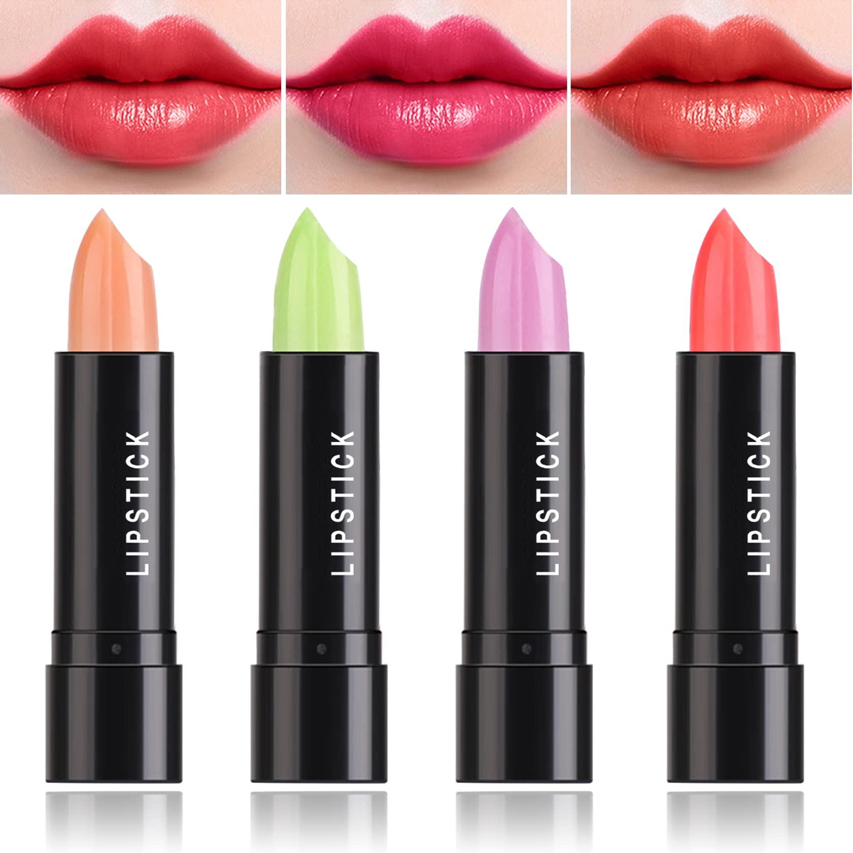 Lzylls 4 Pcs Color Changing Change Lipstick,Magic Lipstick Jelly Lip Balm,Moisturizer Tinted Lip Tint Stain Long Lasting Waterpr