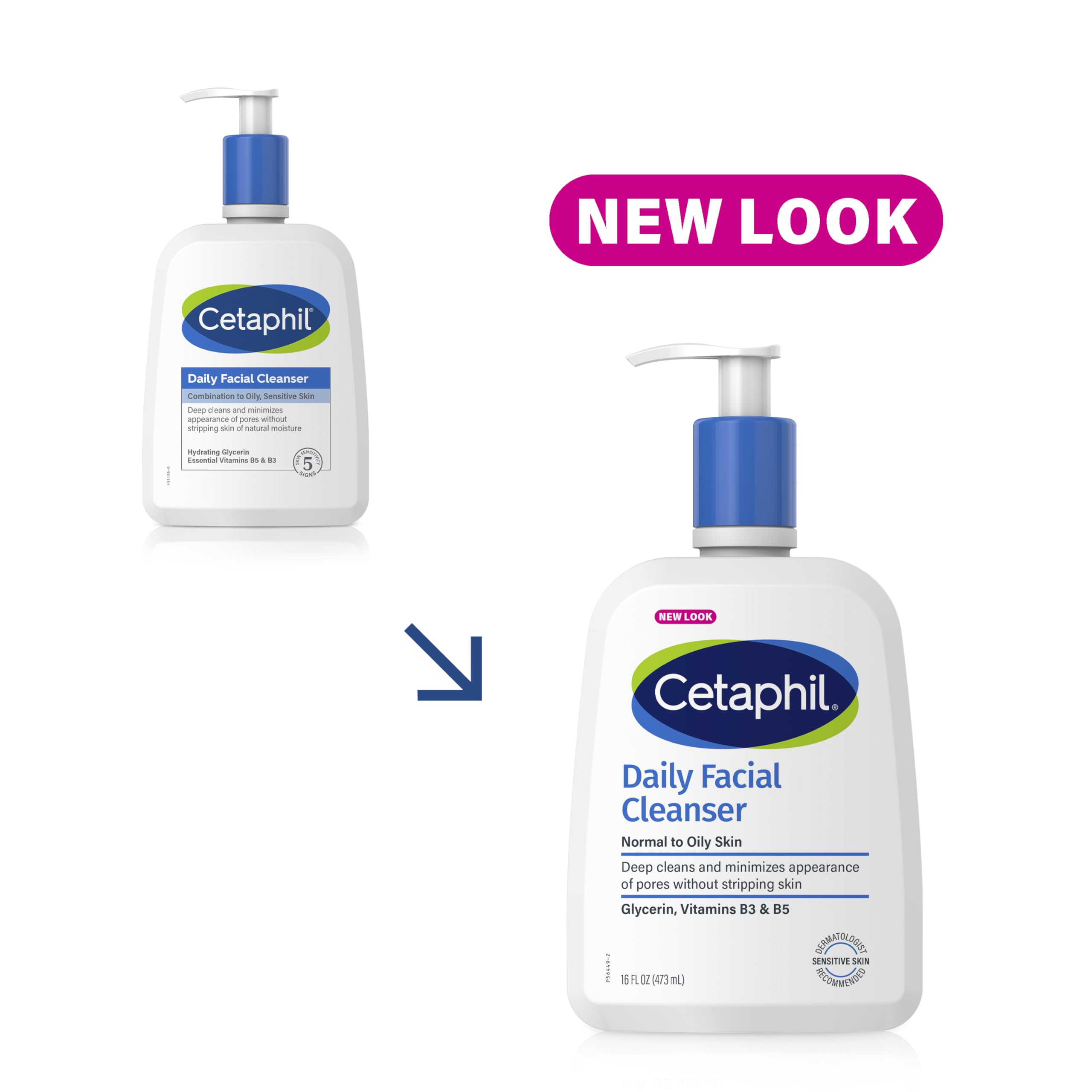 Cetaphil Face Wash, Daily Facial Cleanser For Sensitive, Combination To Oily Skin, New 16 Oz 2 Pack, Gentle Foaming, Soap Free,
