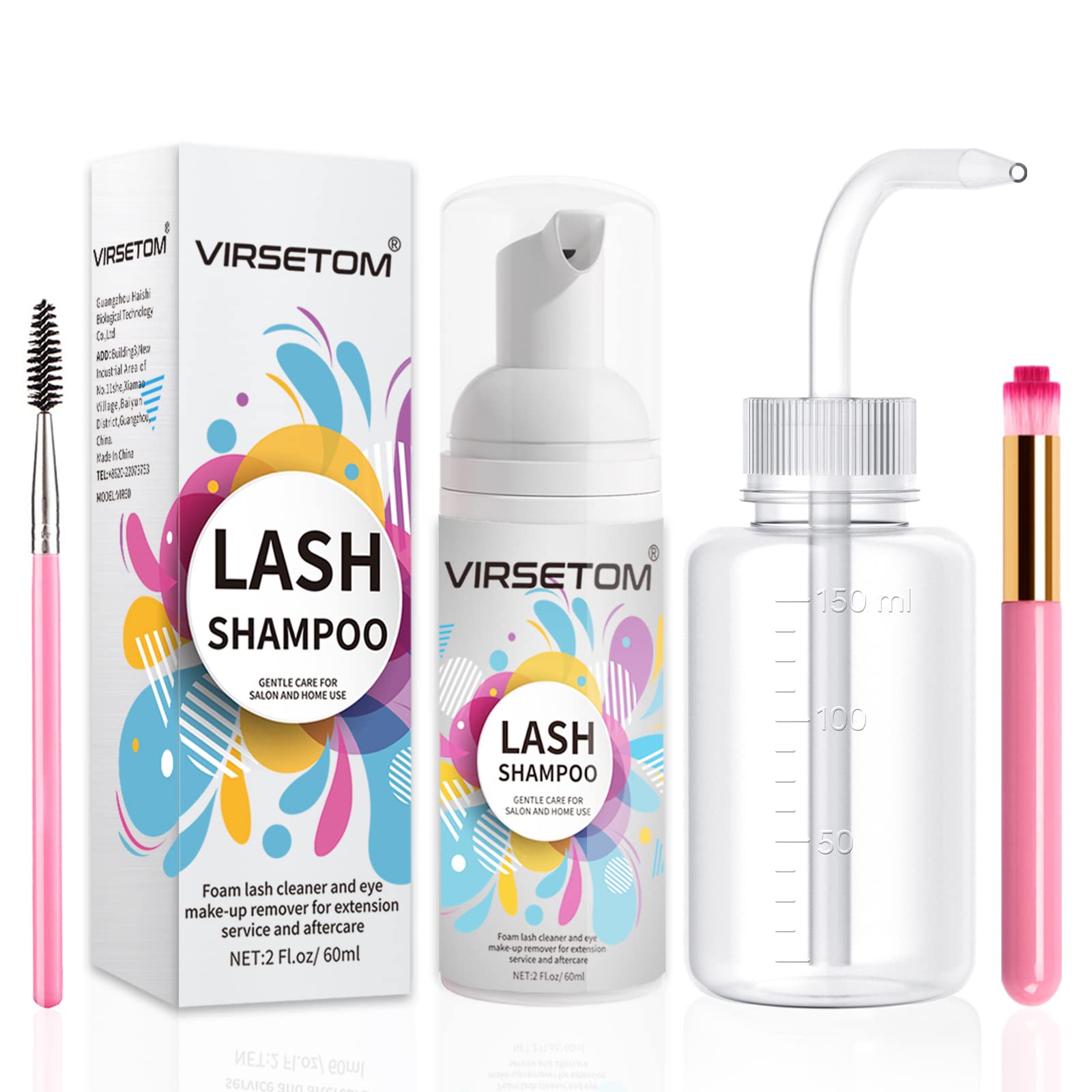 Lash Shampoo For Lash Extensions, Eyelash Extension Cleanser 60Ml + Rinse Bottle + Brushes, Lash Bath For Eyelash Extensions, La