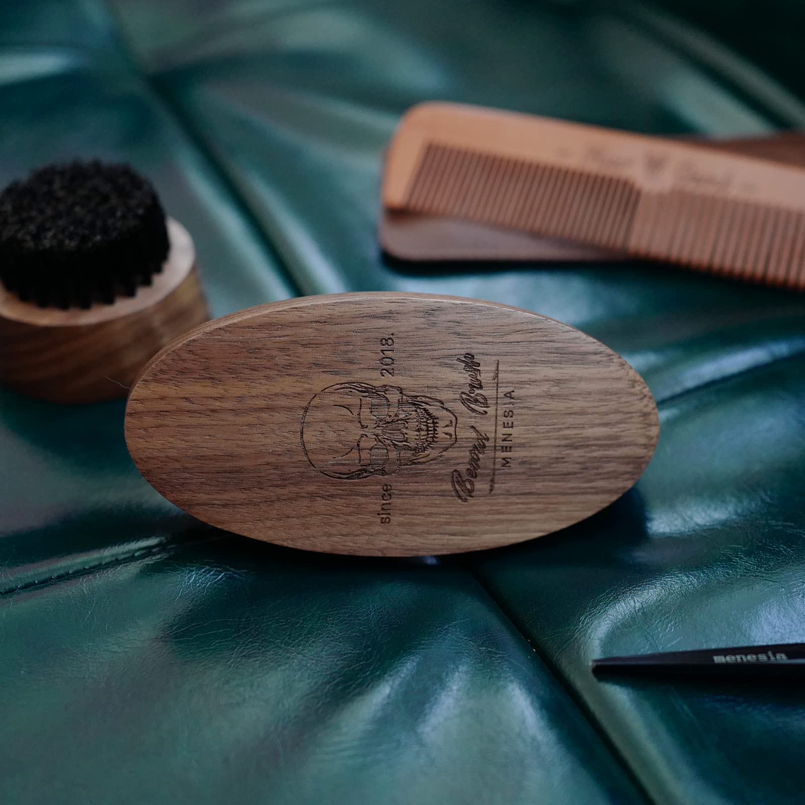 Menesia Black Walnut Wood Boar Bristle Hair Beard Brush for Men, Pocket Travel Men 's Wooden Small Soft Beard Brush (Black Walnu