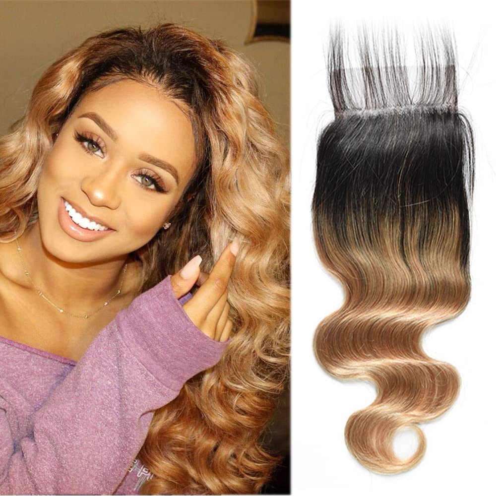 Ombre Lace Closure 4X4 Transparent Lace 12 Inch Free Part With Baby Hair Body Wave Closure For Women Pre Plucked Natural Hairlin