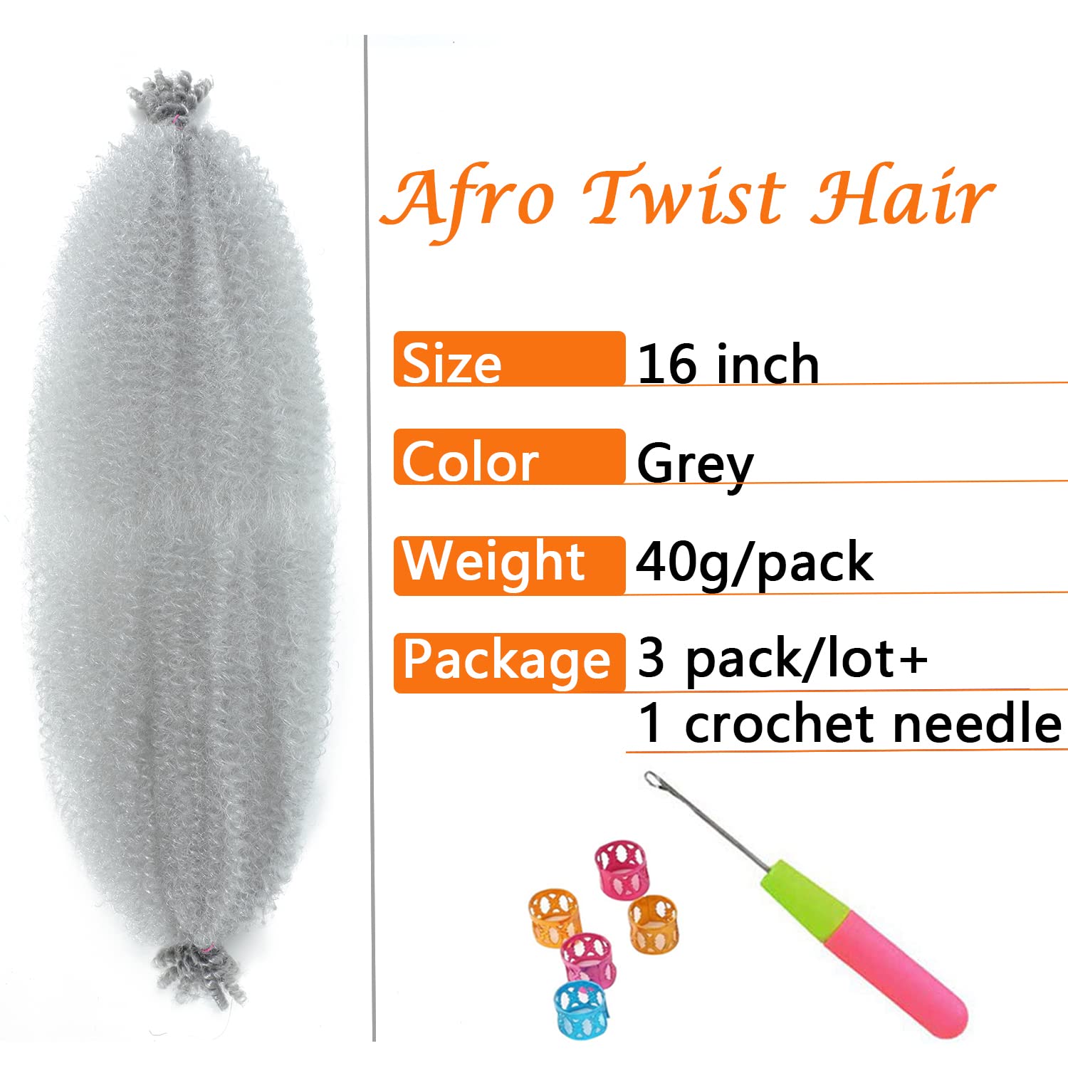 Springy Afro Twist Hair 16 Inch 3 Packs Grey Color Pre Fluffed Marley Twist Braiding Hair For Black Women (16Inch, Grey)