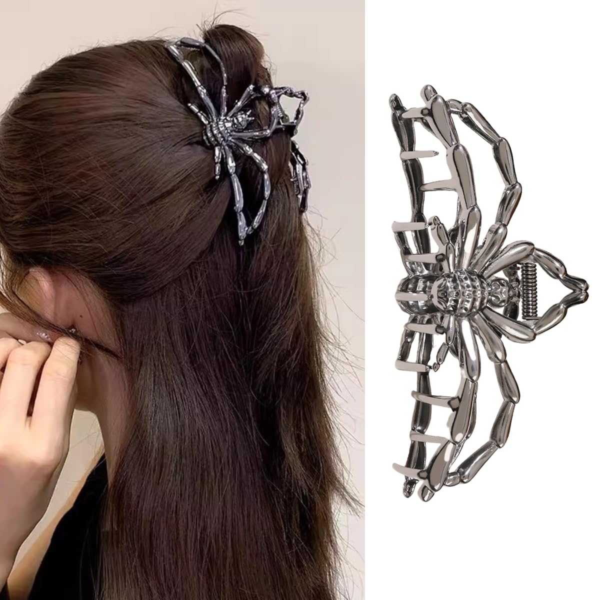 Halloween Spider-Shaped Large Gothic Alloy Metal Black Hair Claw Clips for Women - Nonslip Cosplay Hair Accessories, Decorations