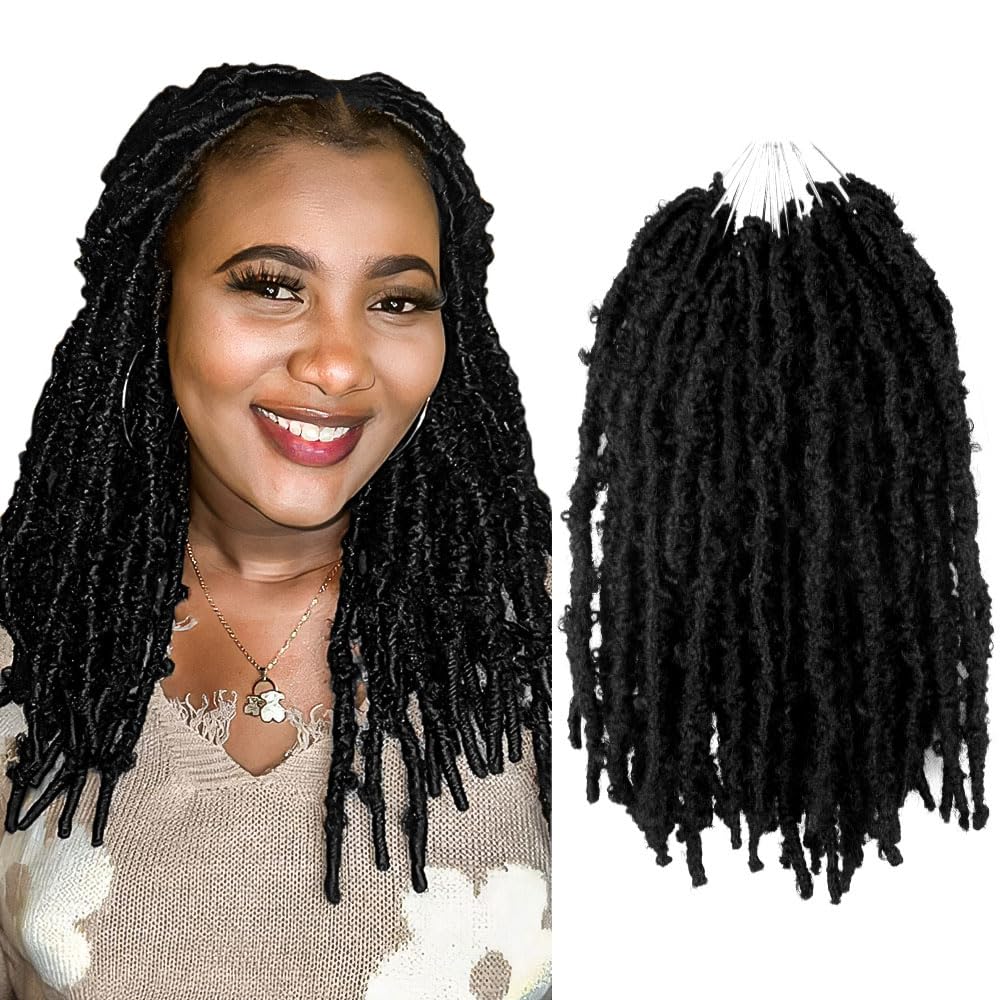 BOHOBABE 8 Packs Butterfly Locs Crochet Hair 14 Inch Light Weight Butterfly Faux Locs Crochet Hair Short Black Distressed Butter